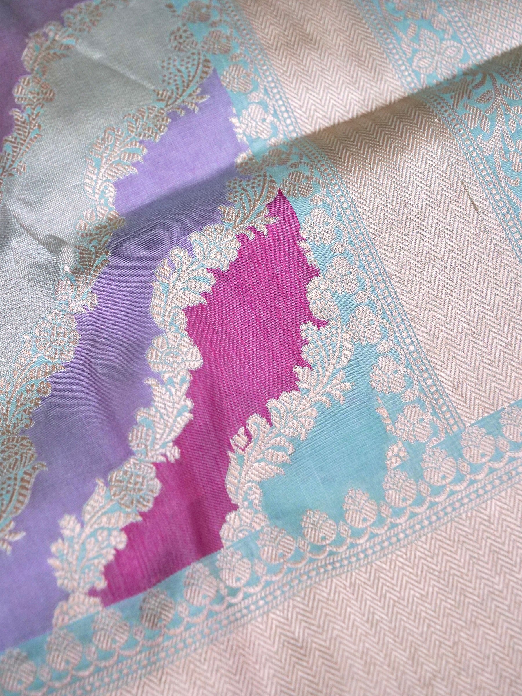 Handwoven Powder Blue Rangkaat Pure Banarasi Katan Silk Saree