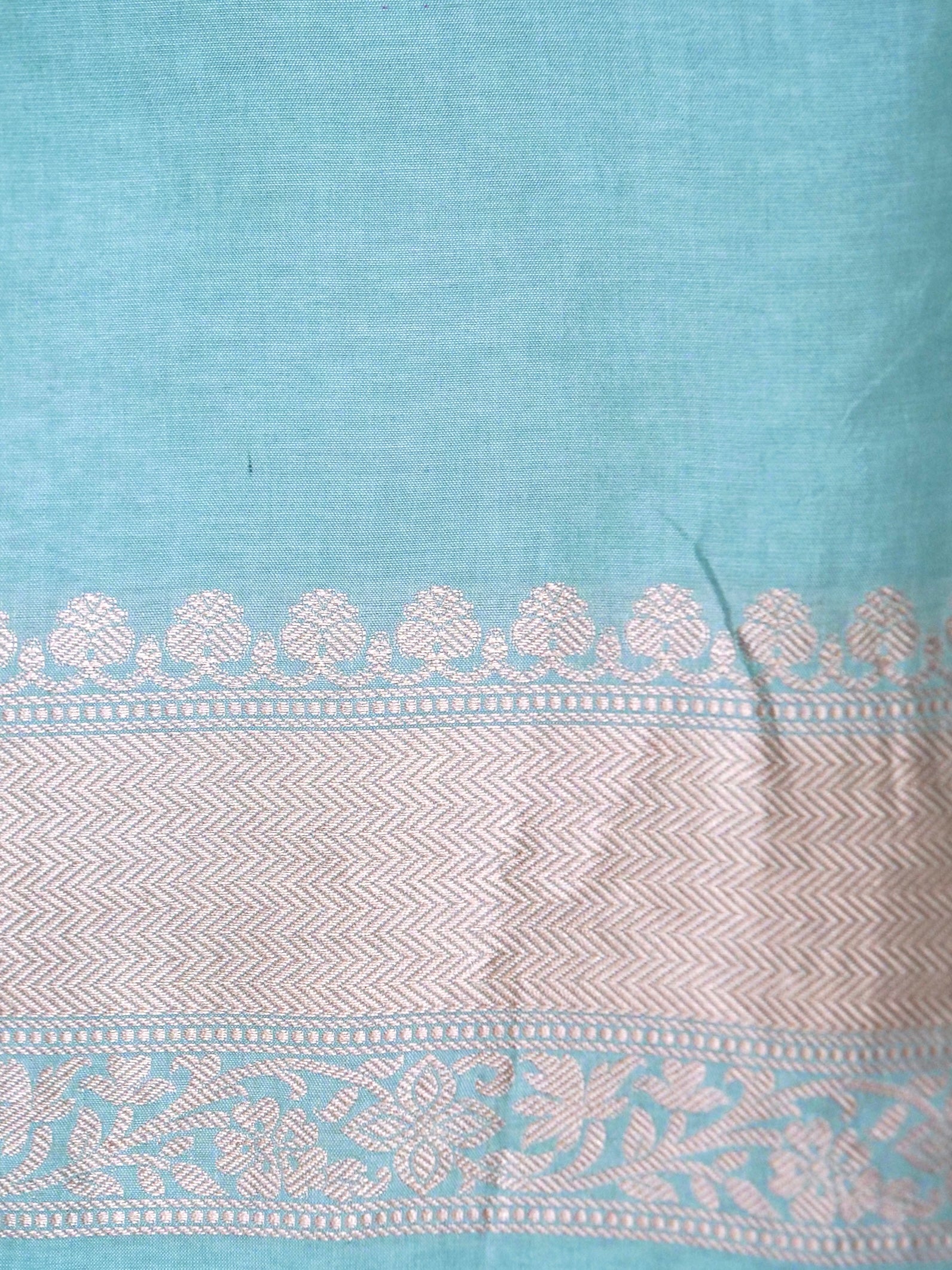 Handwoven Powder Blue Rangkaat Pure Banarasi Katan Silk Saree