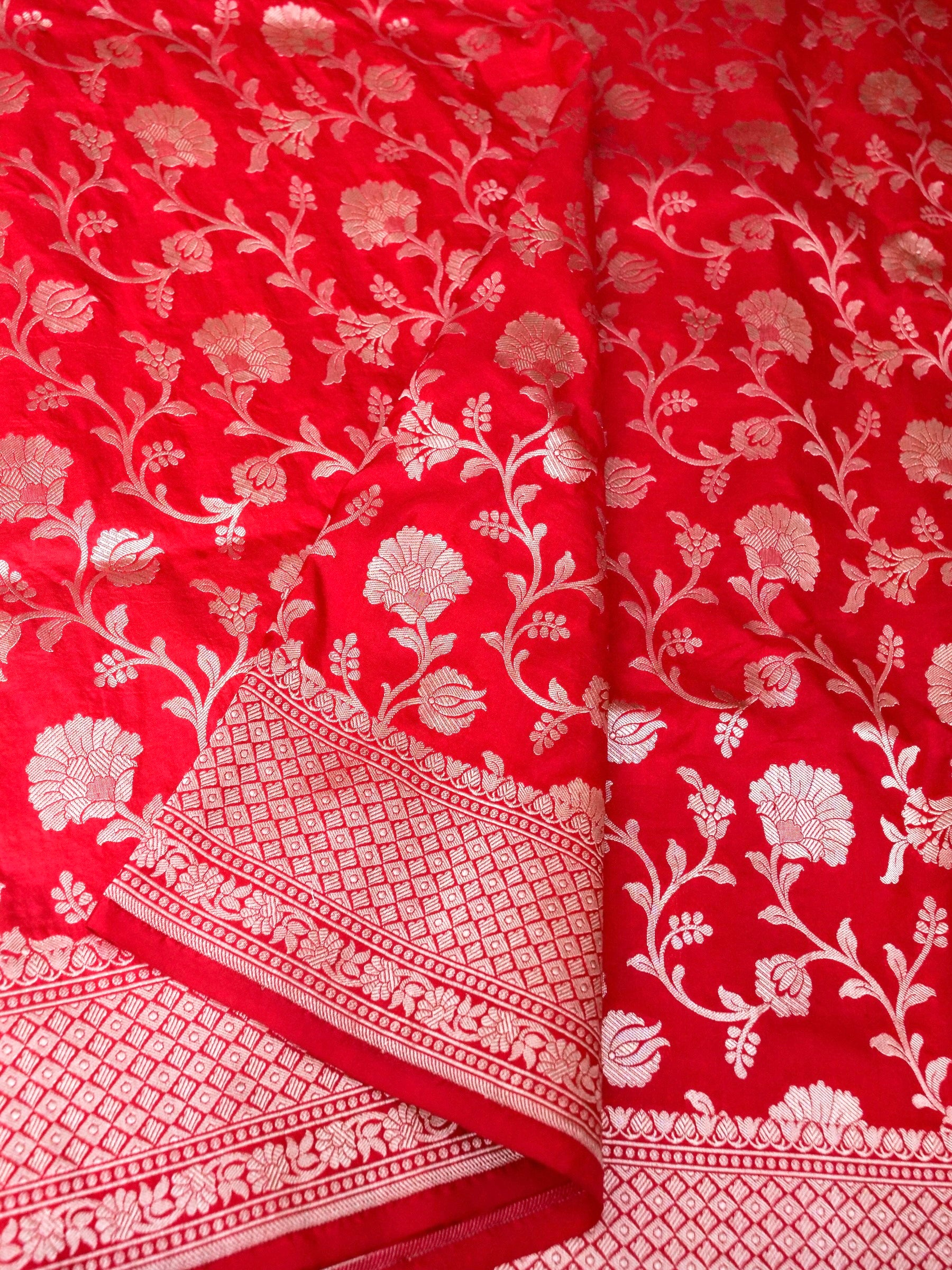 Handwoven Red Jaal Pure Banarasi Katan Silk Saree