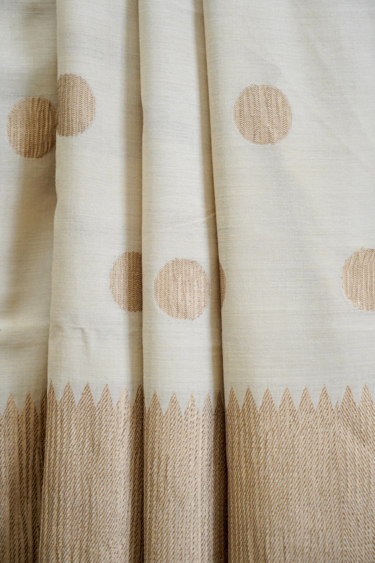 Handwoven Off White Polka Dot Pure Banarasi Muga Silk Saree