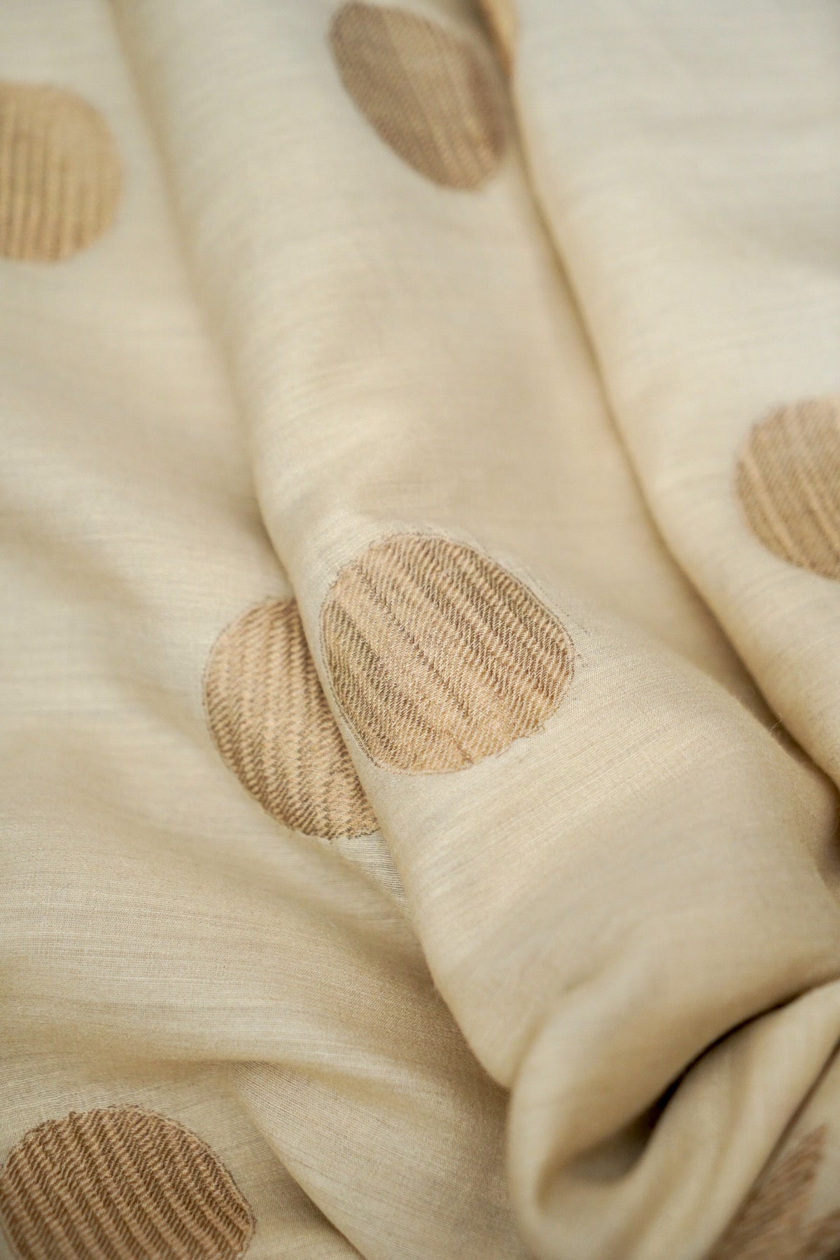 Handwoven Off White Polka Dot Pure Banarasi Muga Silk Saree
