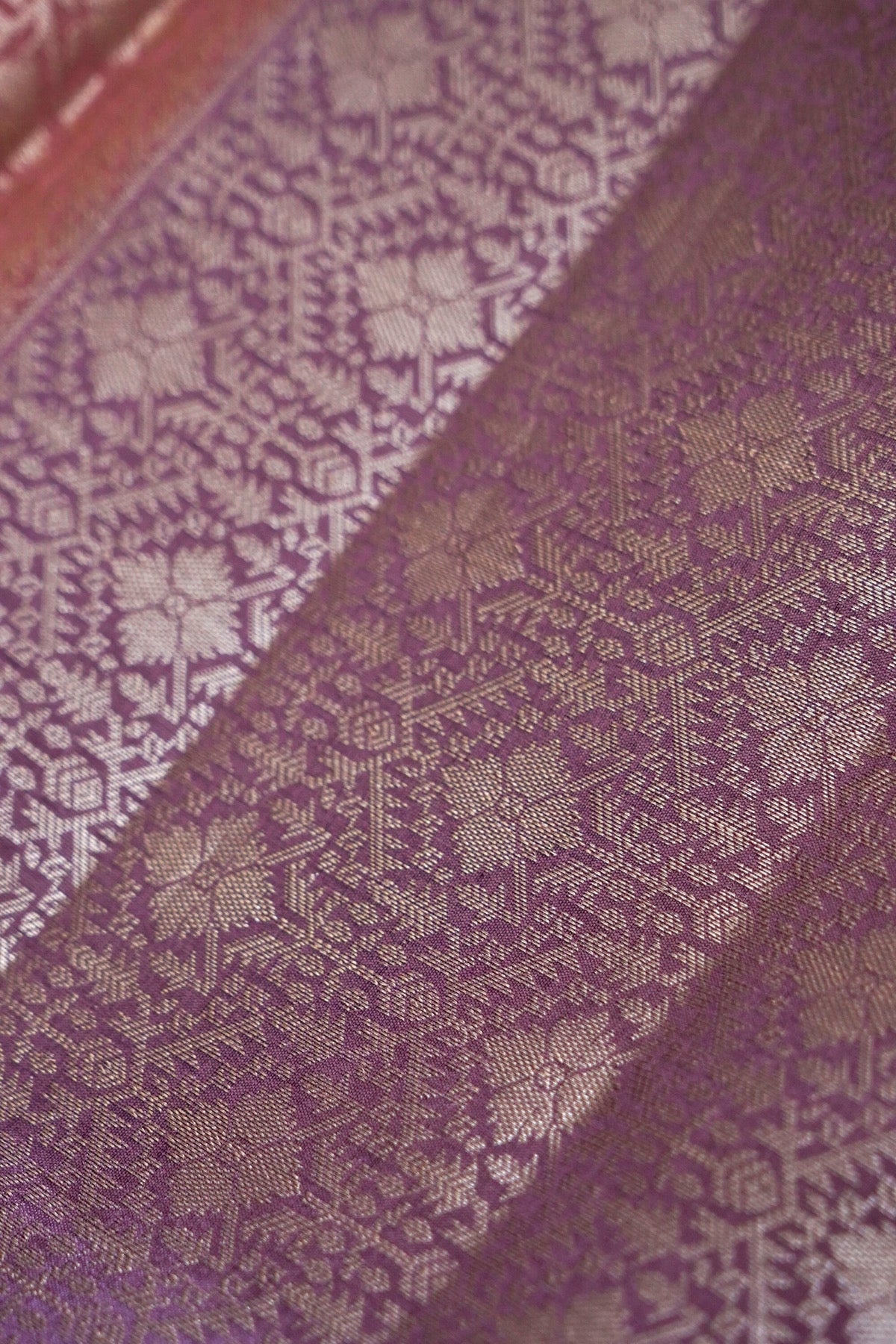Handwoven Mauve Rangkaat Pure Banarasi Muga Silk Saree