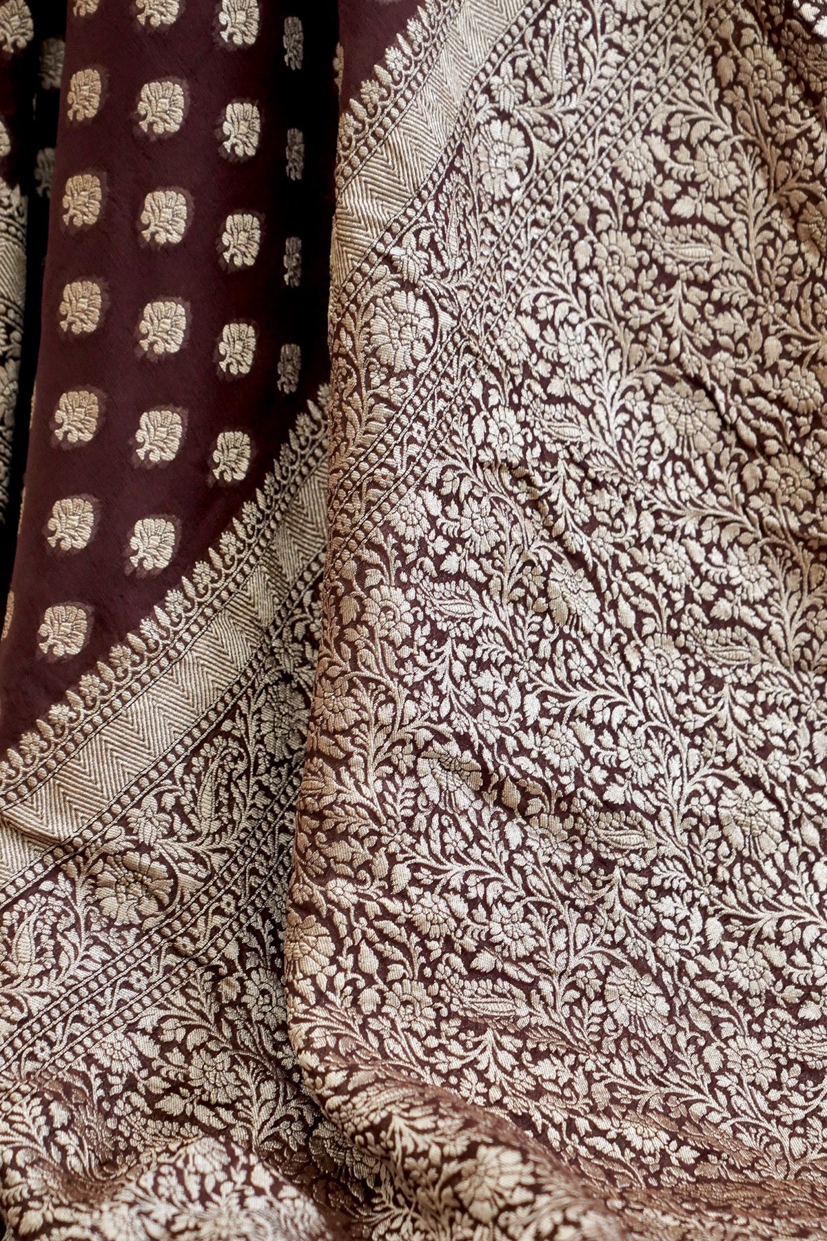 Handwoven Coffee Brown Pure Banarasi Khaddi Georgette Saree