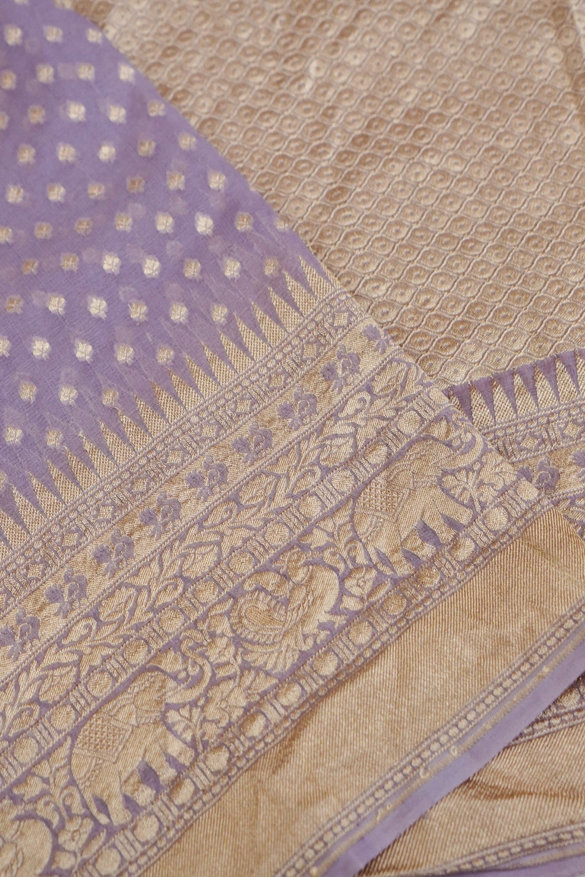 Handwoven Lilac Pure Banarasi Khaddi Georgette Saree