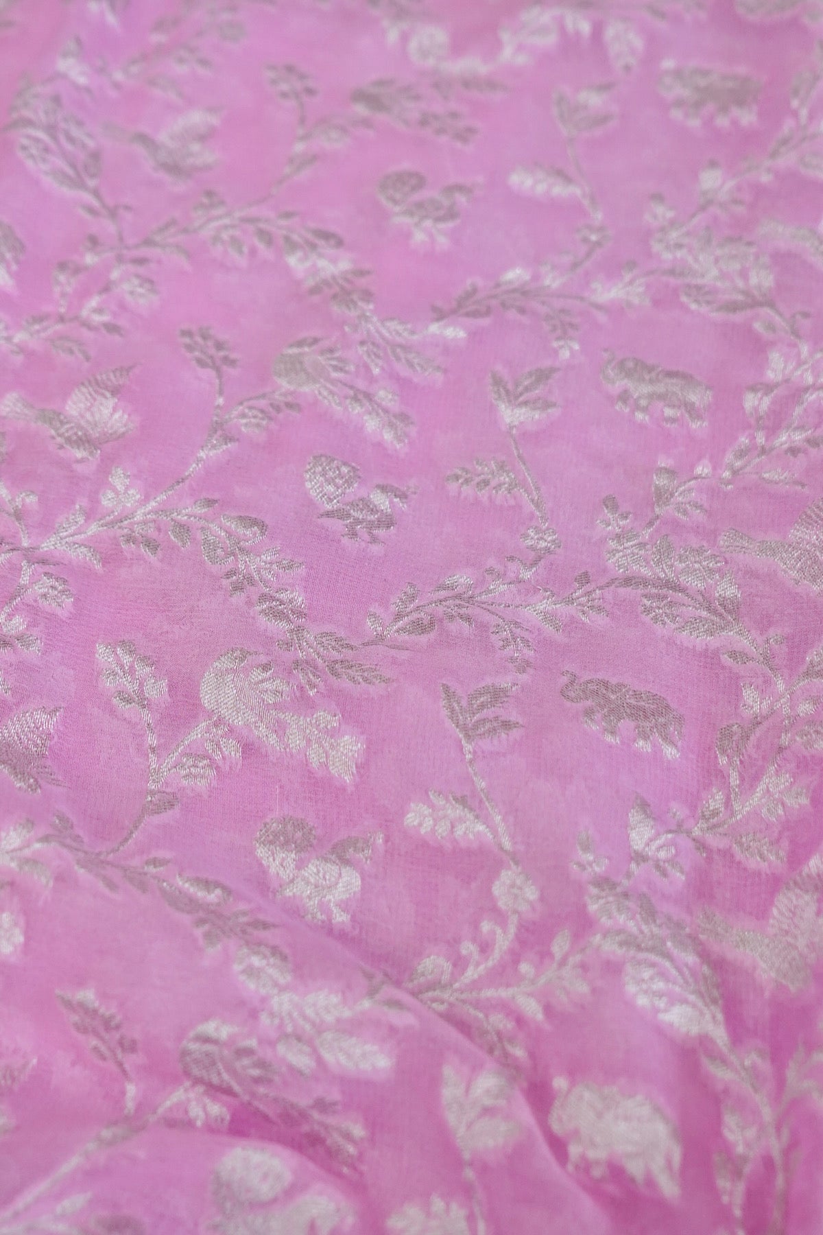 Handwoven Pink Pure Banarasi Meenakari Khaddi Chiffon Saree