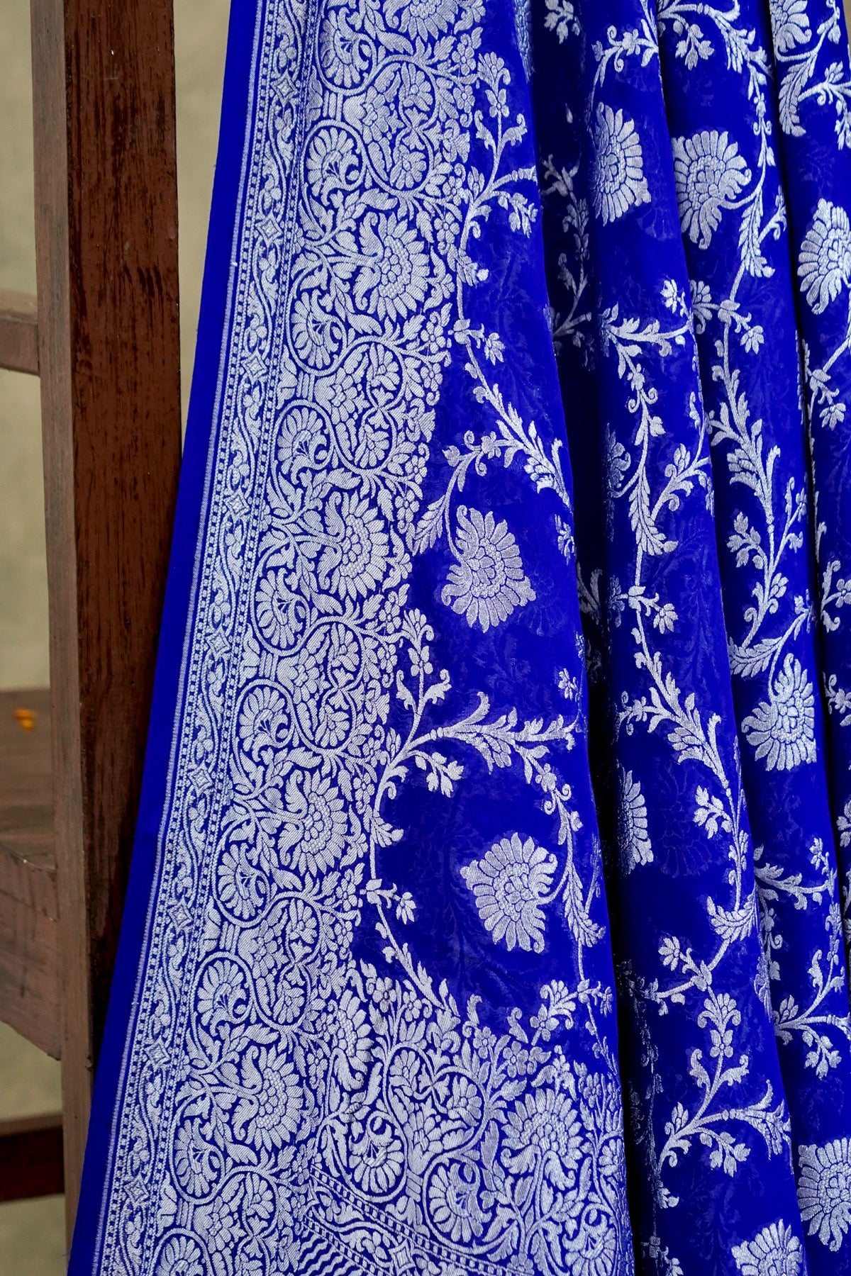 Handwoven Royal Blue Pure Banarasi Khaddi Georgette Saree