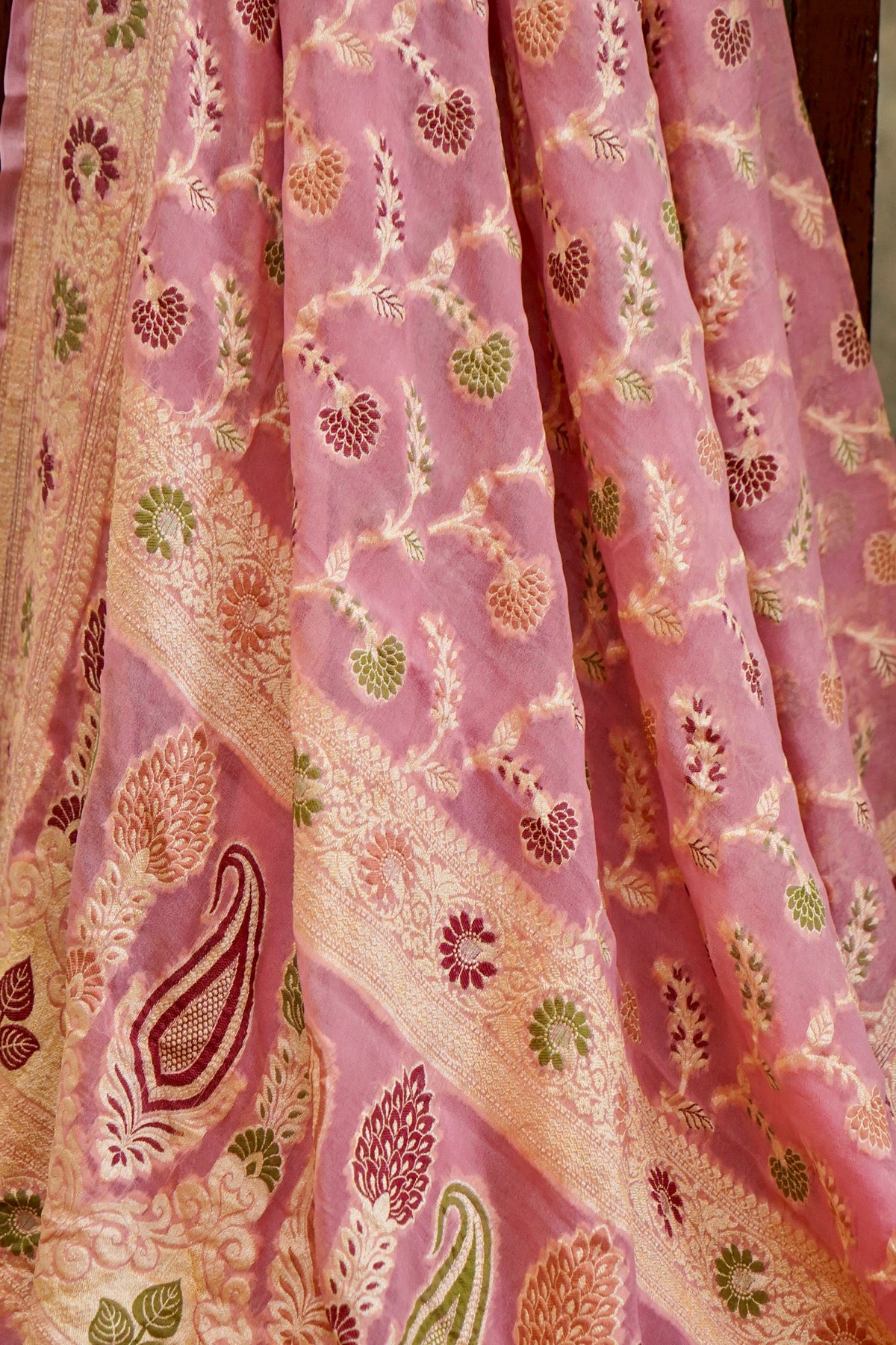 Handwoven Baby Pink Pure Banarasi Khaddi Georgette Saree