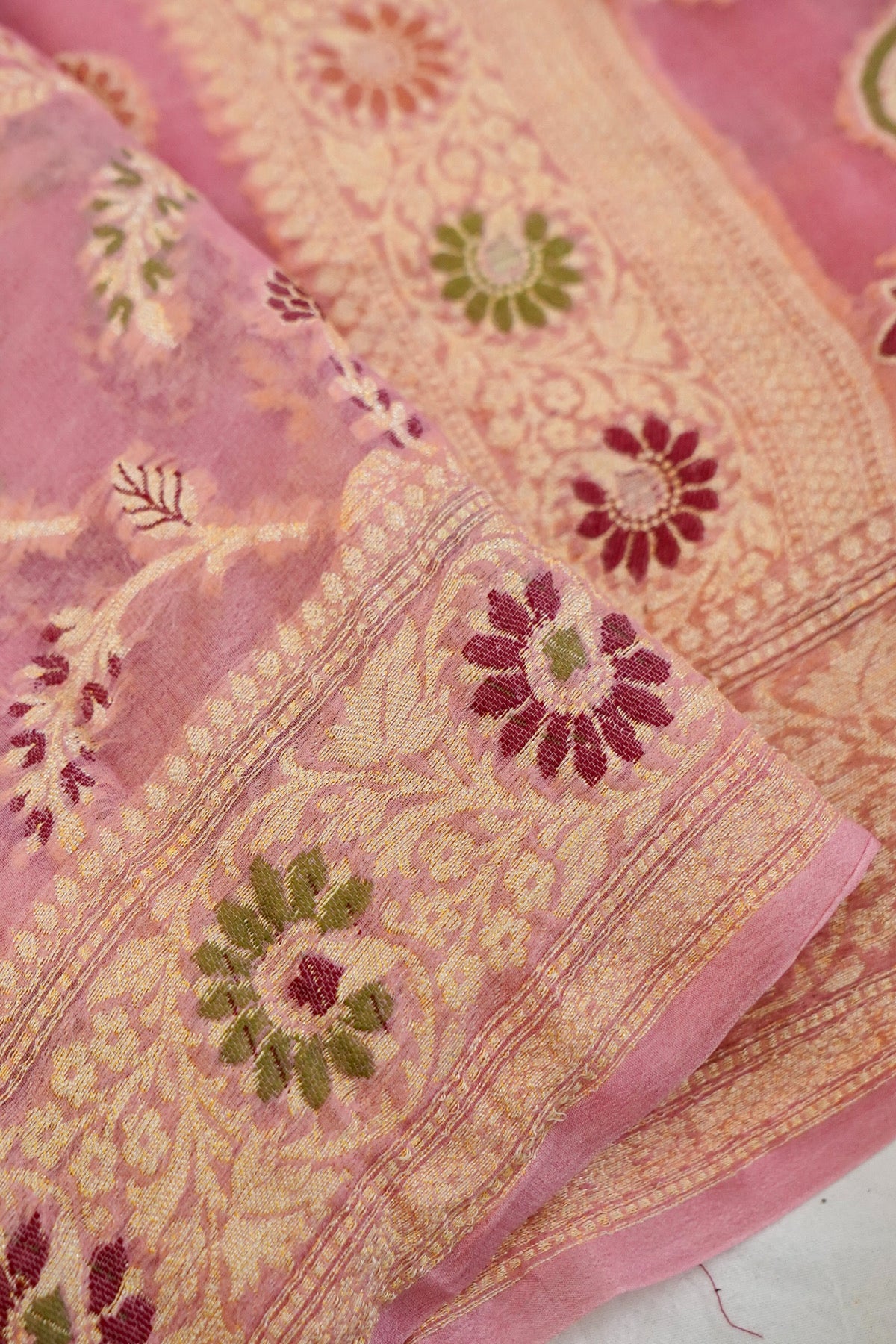 Handwoven Baby Pink Pure Banarasi Khaddi Georgette Saree