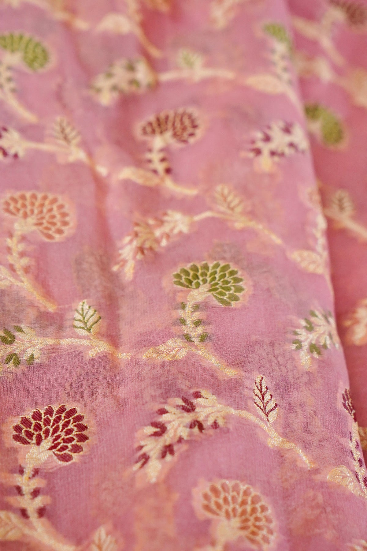 Handwoven Baby Pink Pure Banarasi Khaddi Georgette Saree