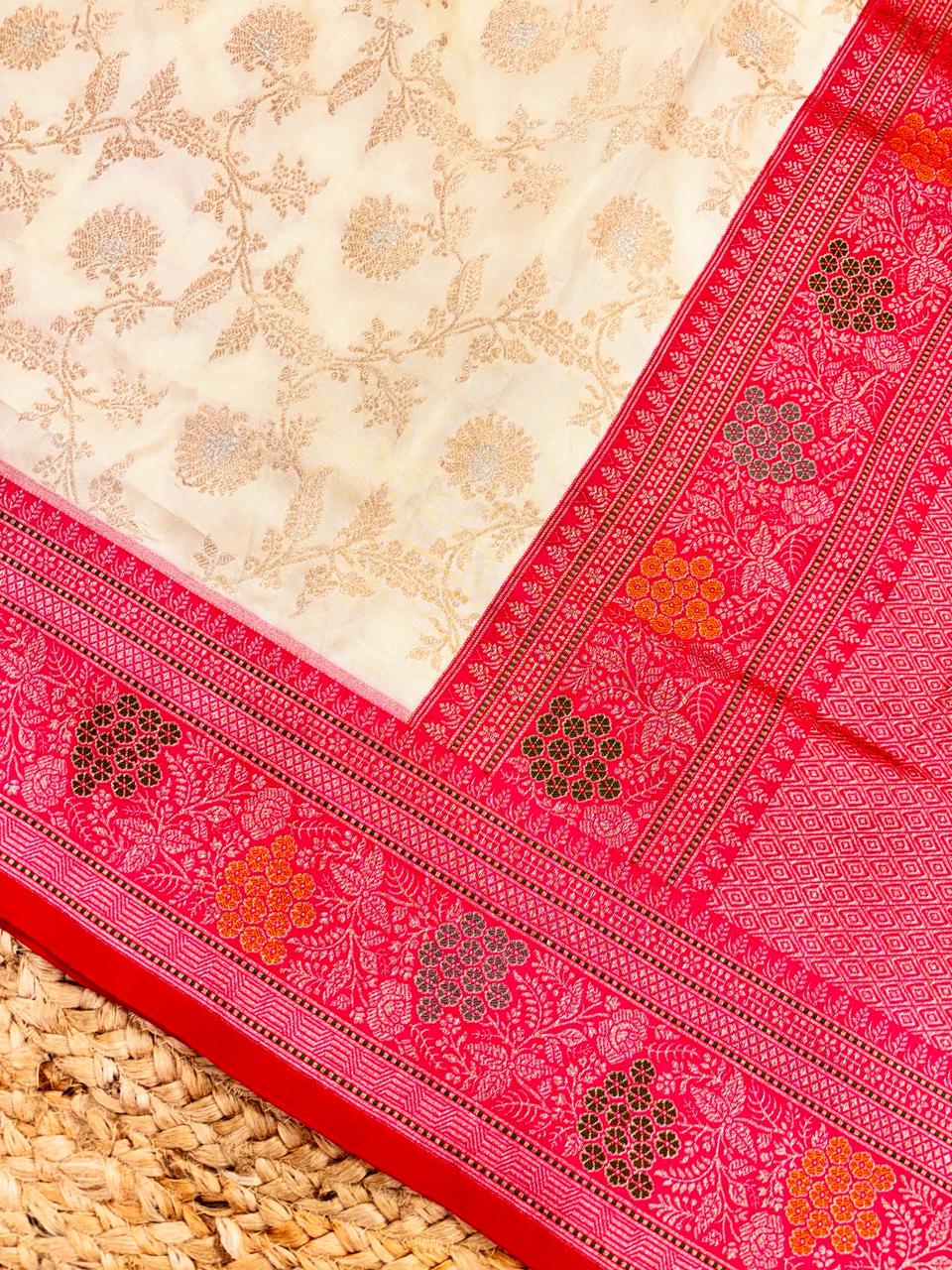 Handwoven Beige Meenakari Banarasi Katan Silk Saree