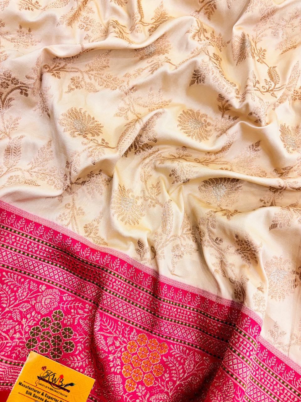 Handwoven Beige Meenakari Banarasi Katan Silk Saree