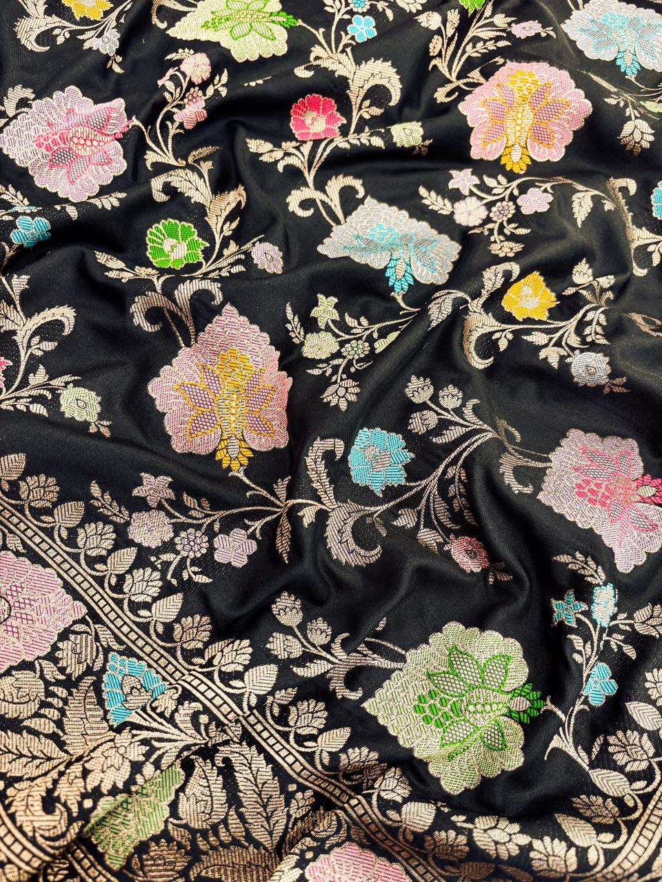 Handwoven Black Meenakari Banarasi Katan Silk Saree