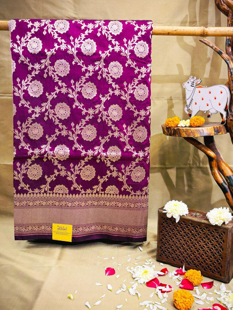 Handwoven Wine Banarasi Katan Silk Saree