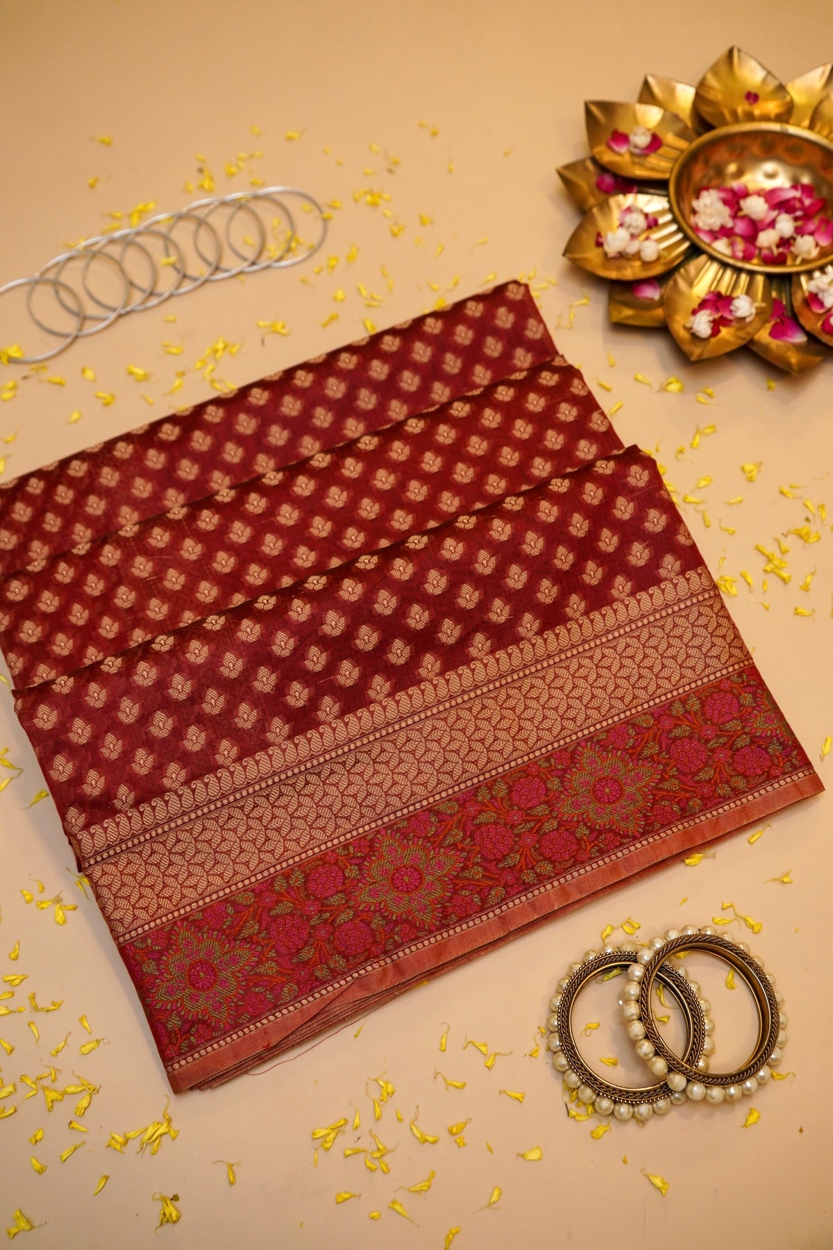 Maroon Mercerise Silk Tilfi Saree