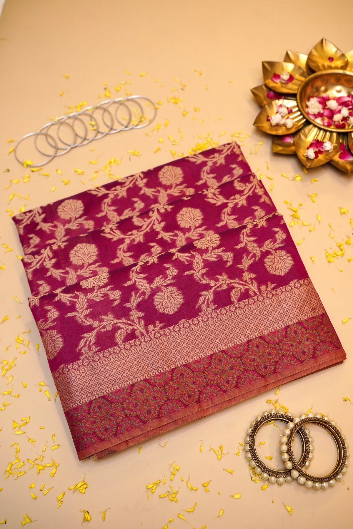 Wine Mercerise Silk Tilfi Saree