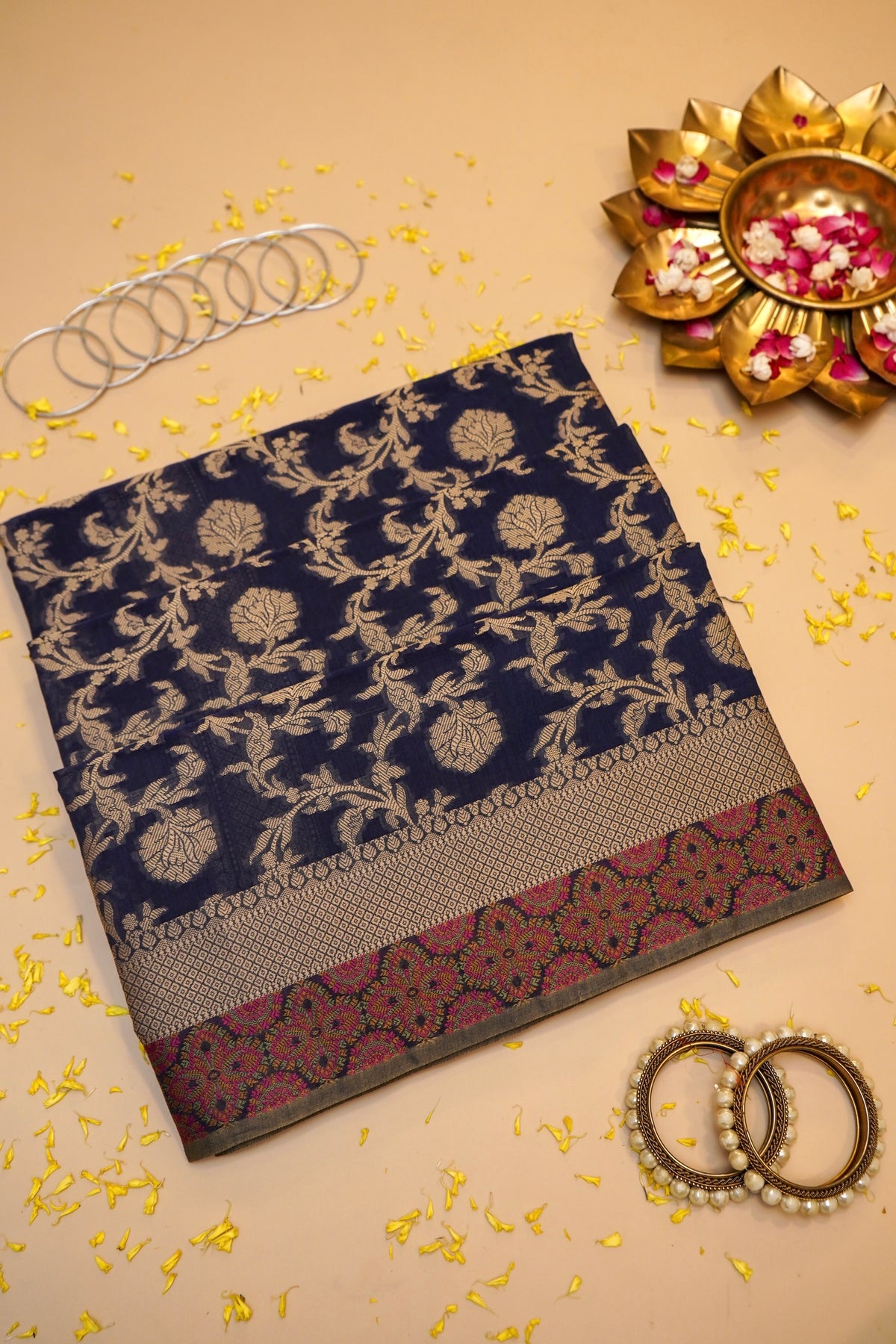 Navy Blue Mercerise Silk Tilfi Saree