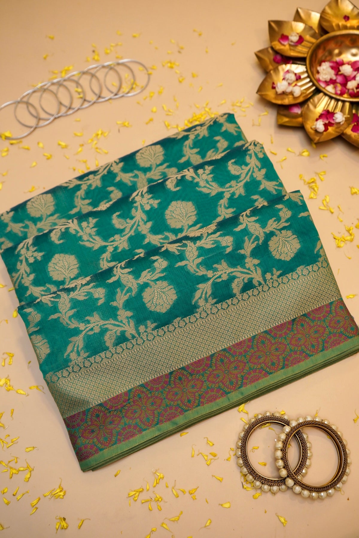 Rama Green Mercerise Silk Tilfi Saree