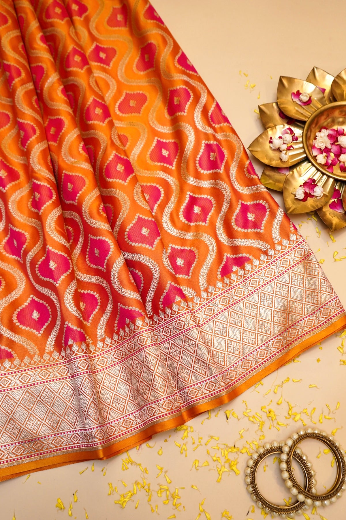 Orange Rangkaat Mashru Silk Saree