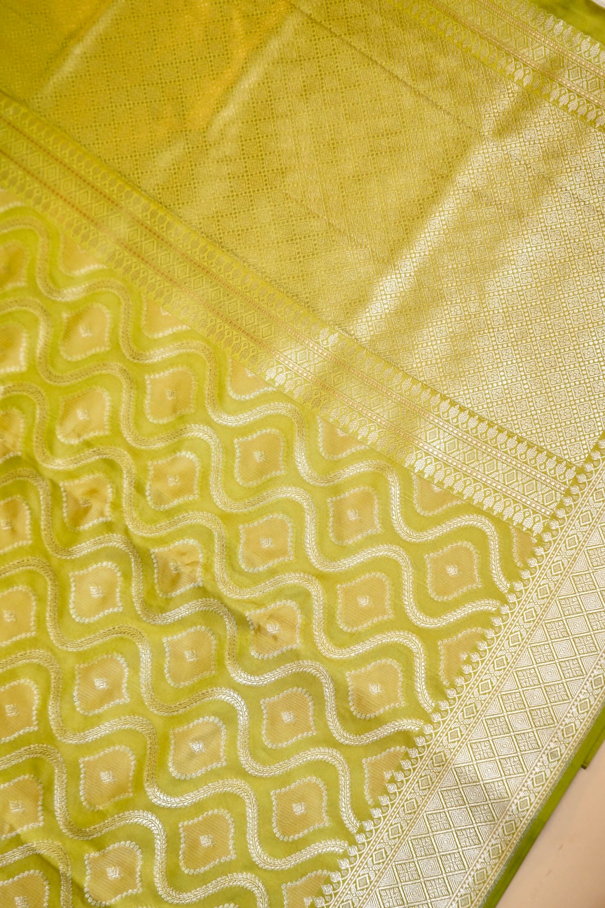 Lime Green Rangkaat Mashru Silk Saree