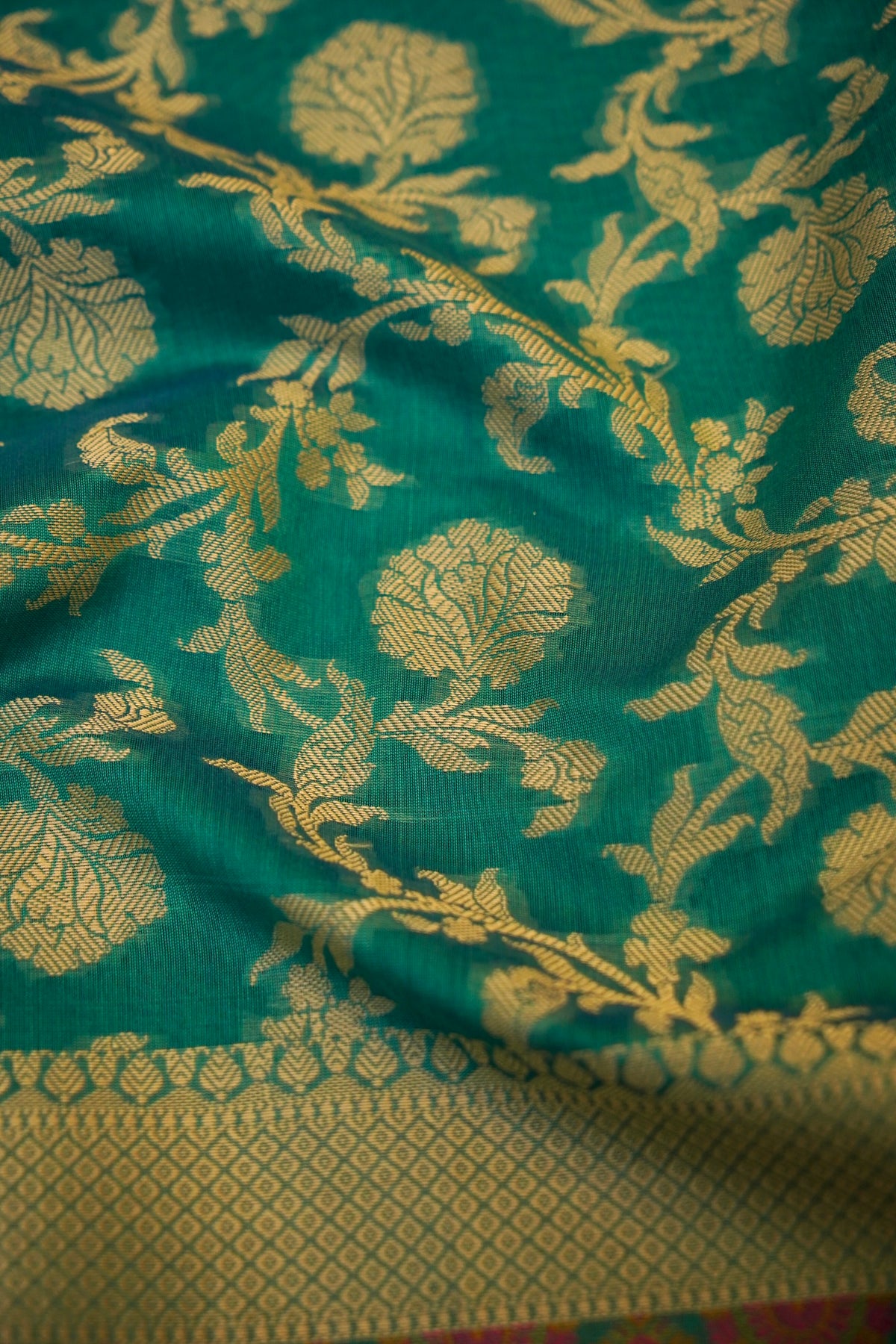 Rama Green Mercerise Silk Tilfi Saree