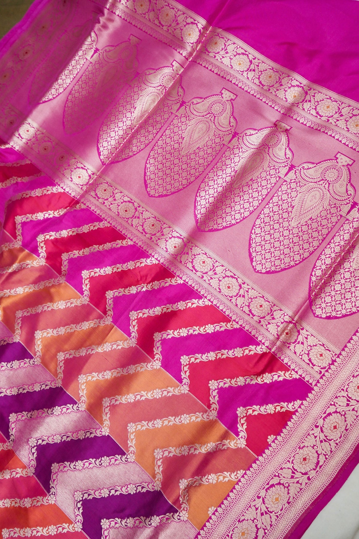 Handwoven Rani Pink Pure Banarasi Rangkaat Katan Silk Saree