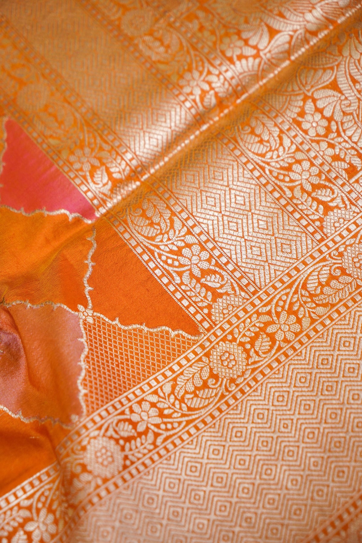 Handwoven Autumn Orange Pure Banarasi Rangkaat Katan Silk Saree