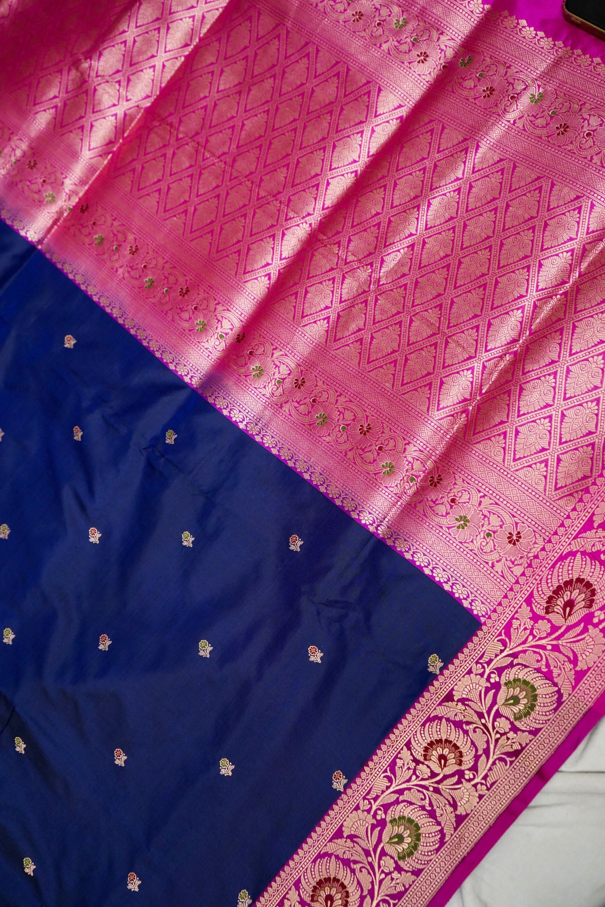 Handwoven Navy Blue Meenakari Buta Pure Banarasi Katan Silk Saree