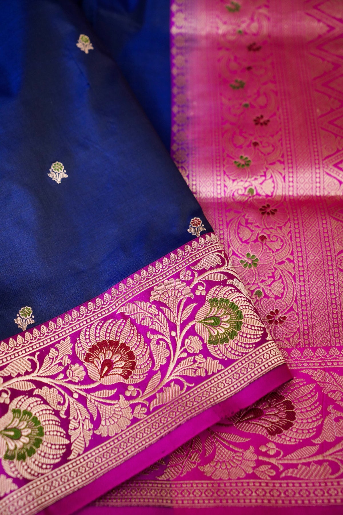 Handwoven Navy Blue Meenakari Buta Pure Banarasi Katan Silk Saree