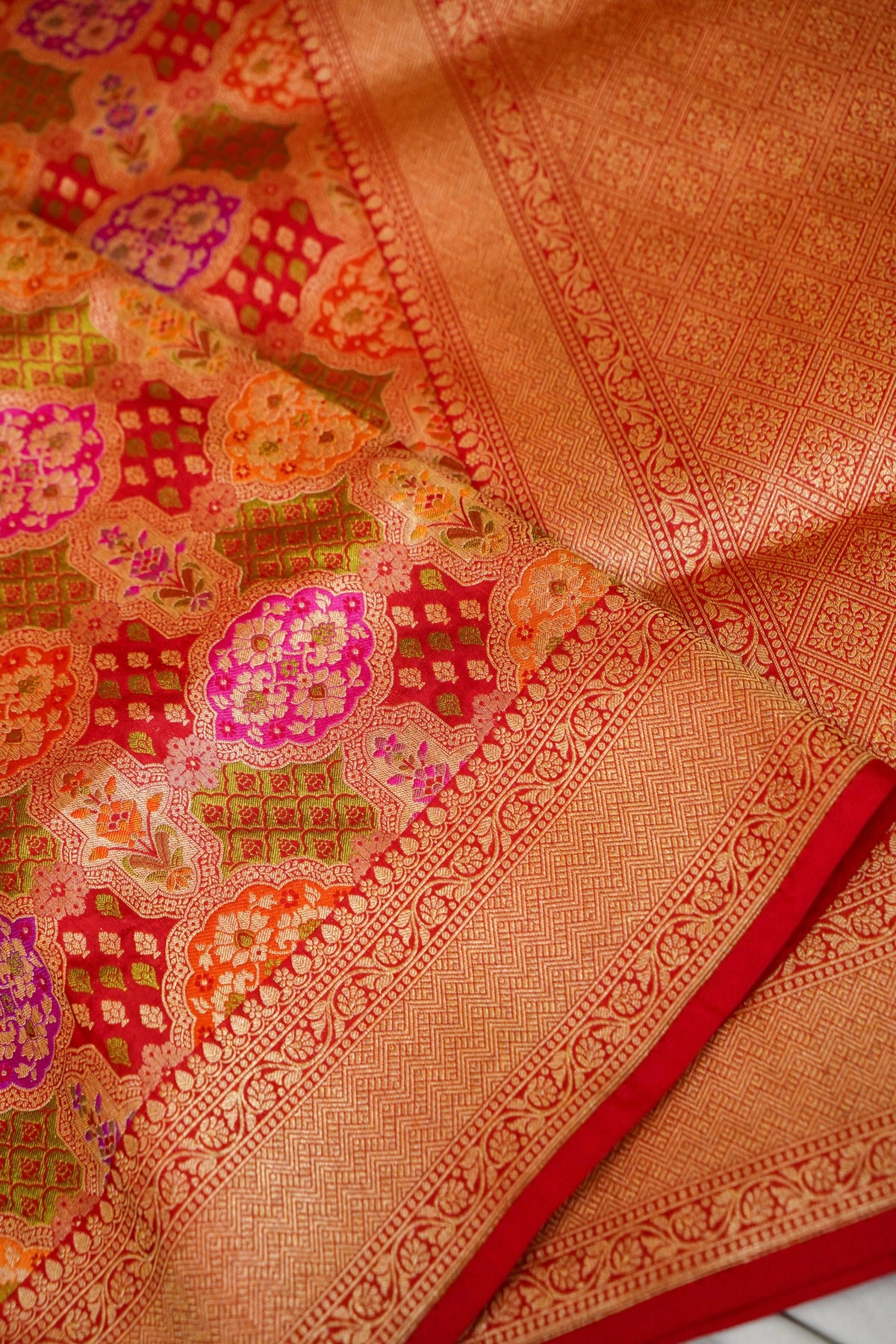 Handwoven Red Brocade Meenakari Pure Banarasi Katan Silk Saree