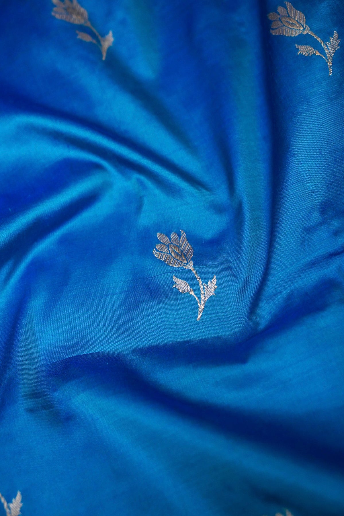 Handwoven Teal Blue Buta Pure Banarasi Katan Silk Saree