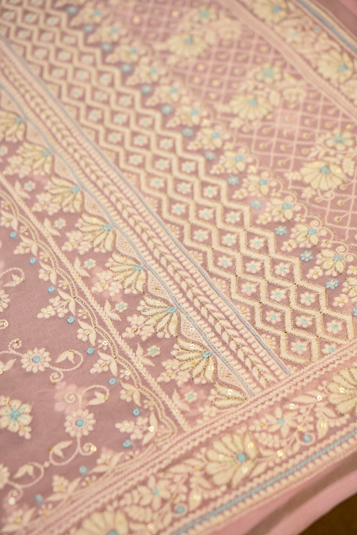 Handwoven Baby Pink Banarasi Pure Georgette Chikankari Saree