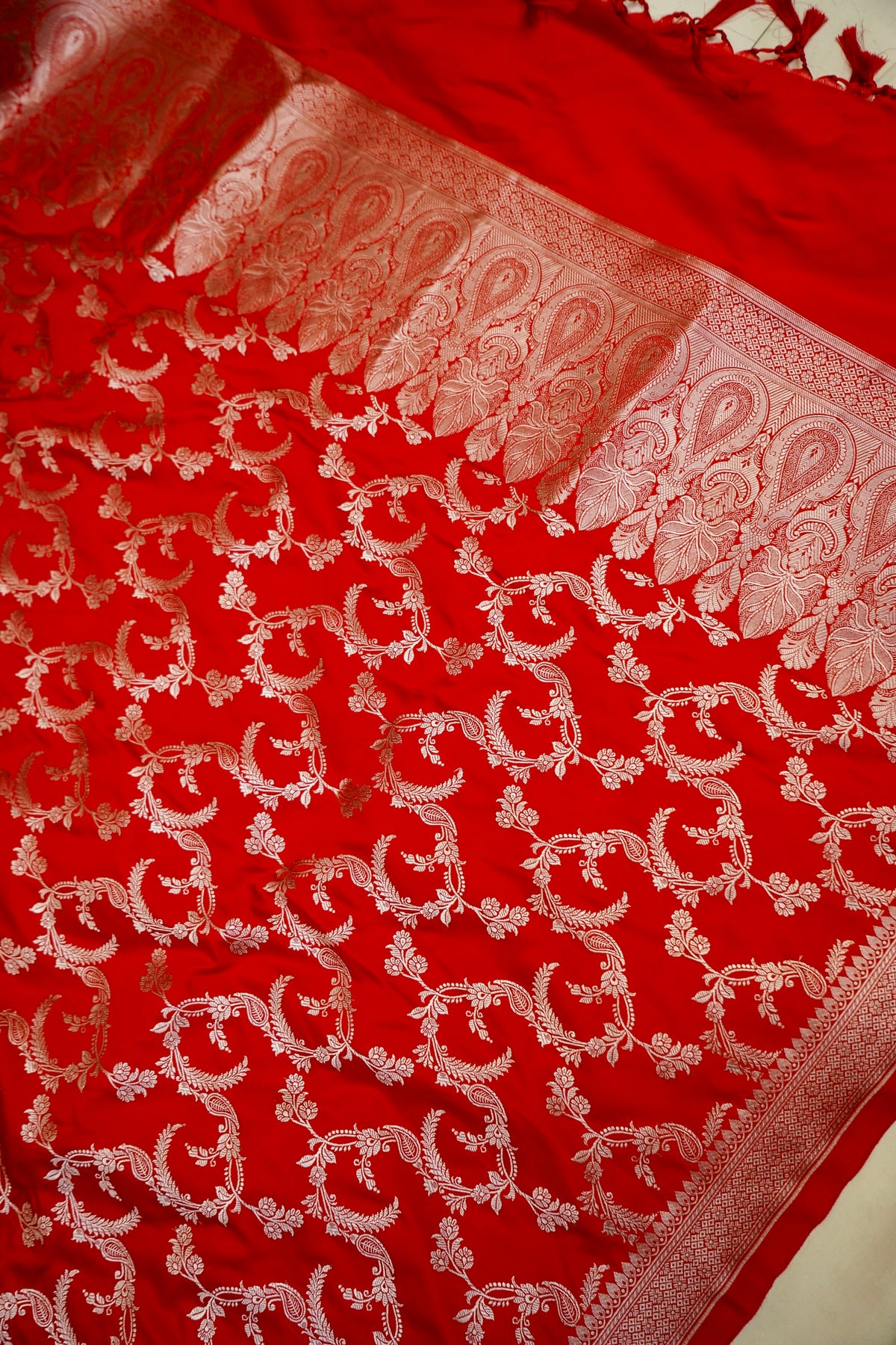 Scarlet Red Banarasi Mashru Silk Dupatta