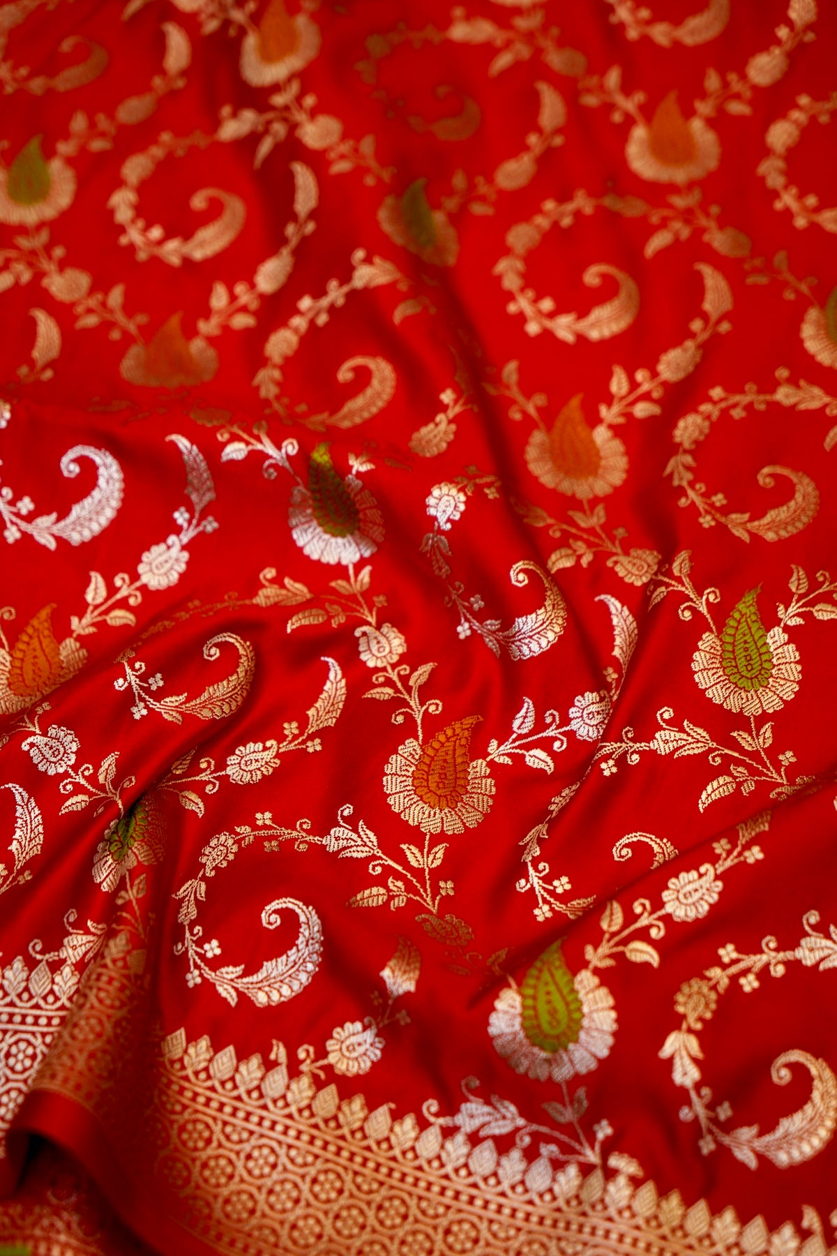 Dark Red Meenakari Banarasi Mashru Silk Dupatta