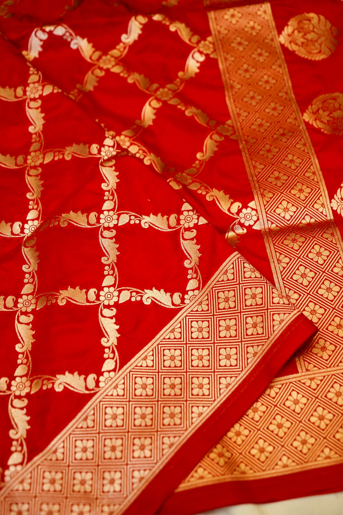 Cherry Red Banarasi Katan Silk Dupatta