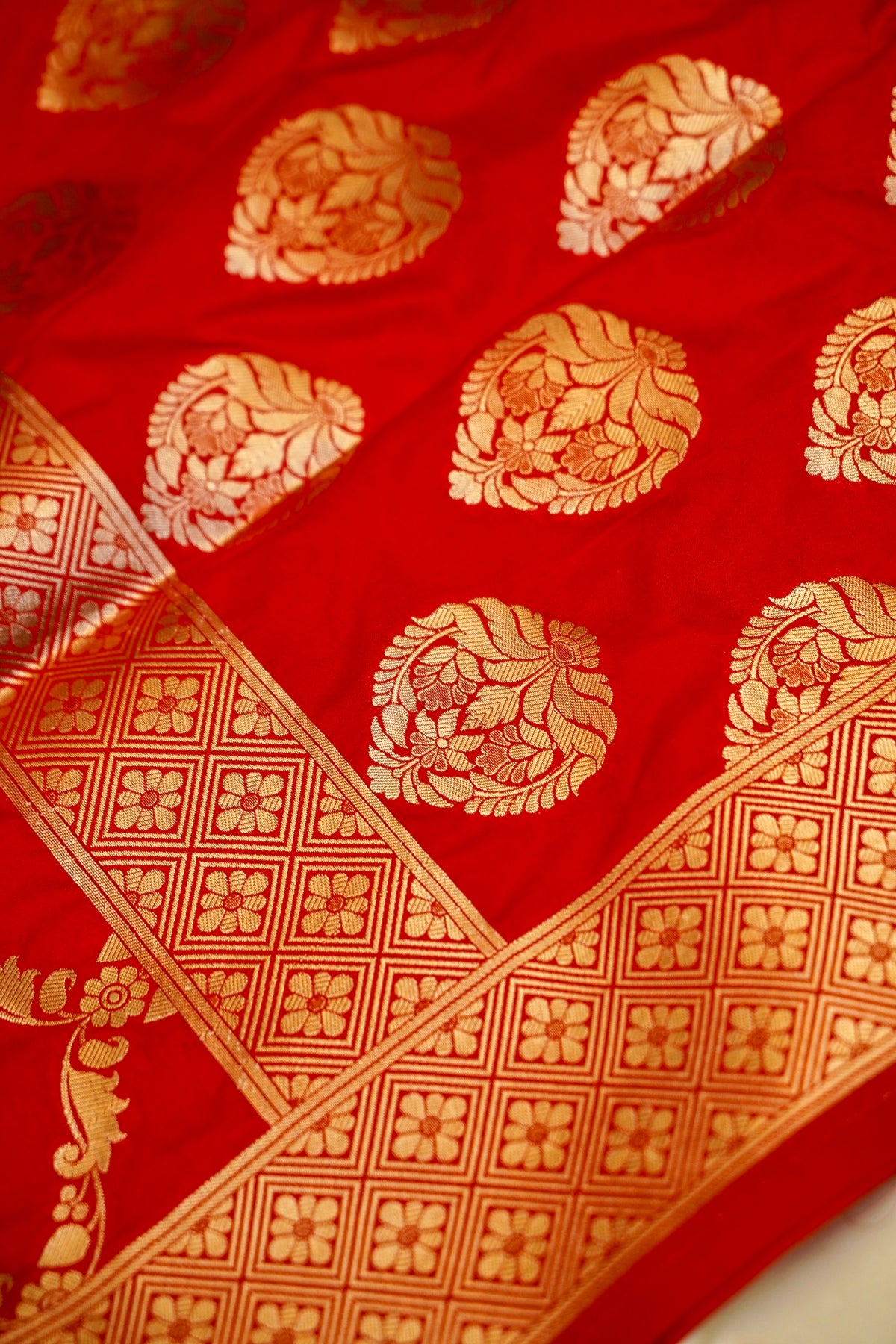 Cherry Red Banarasi Katan Silk Dupatta
