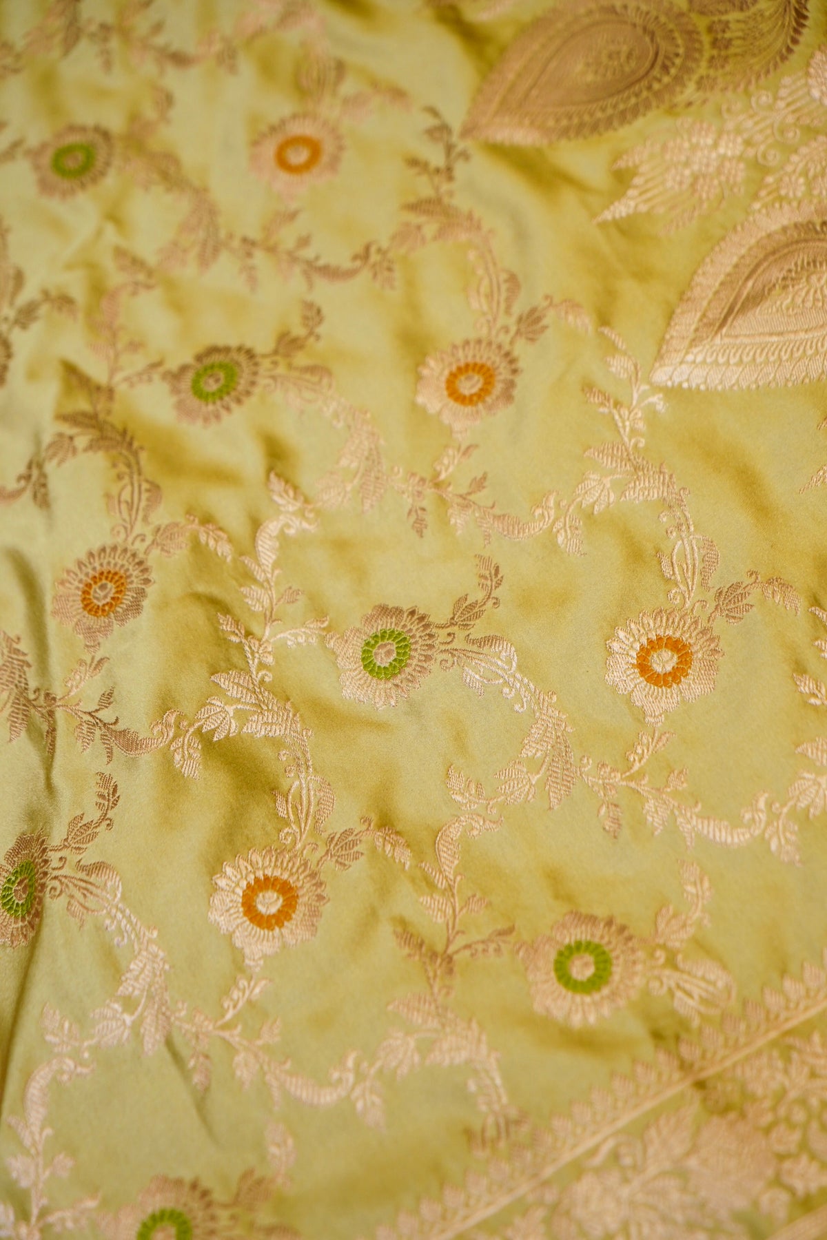 Light Pista Meenakari Banarasi Mashru Silk Dupatta