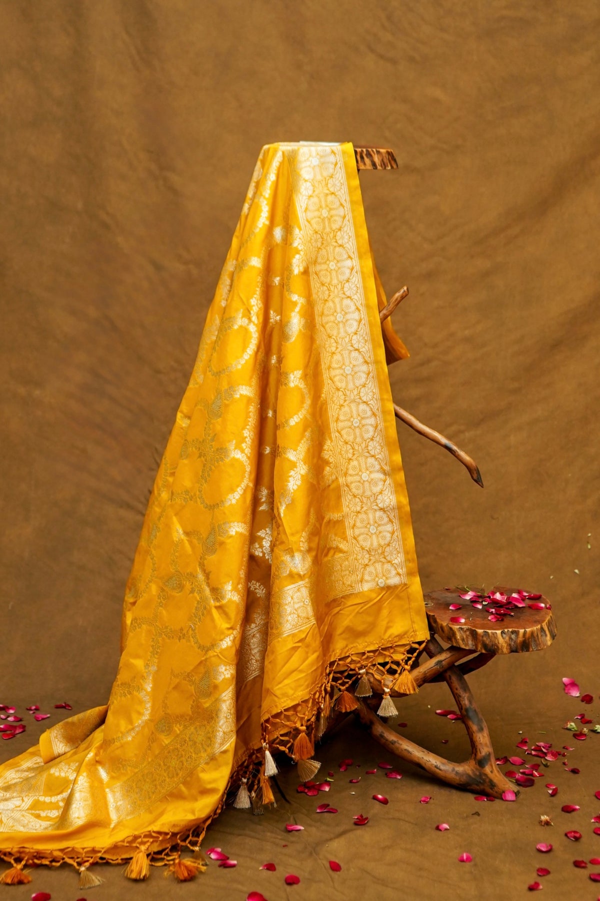 Mustard Yellow Banarasi Katan Silk Dupatta