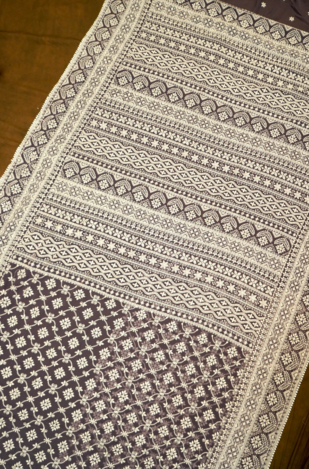 Handwoven Dusty Lavender Banarasi Pure Georgette Chikankari Saree