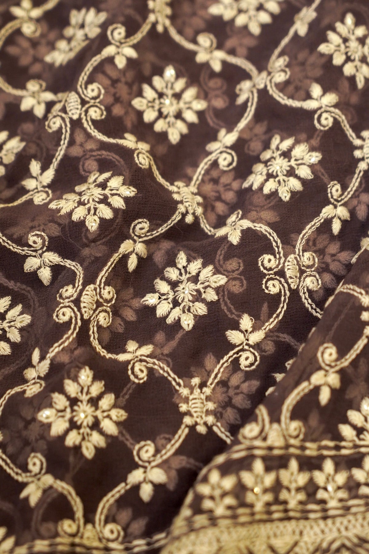 Handwoven Dusty Lavender Banarasi Pure Georgette Chikankari Saree