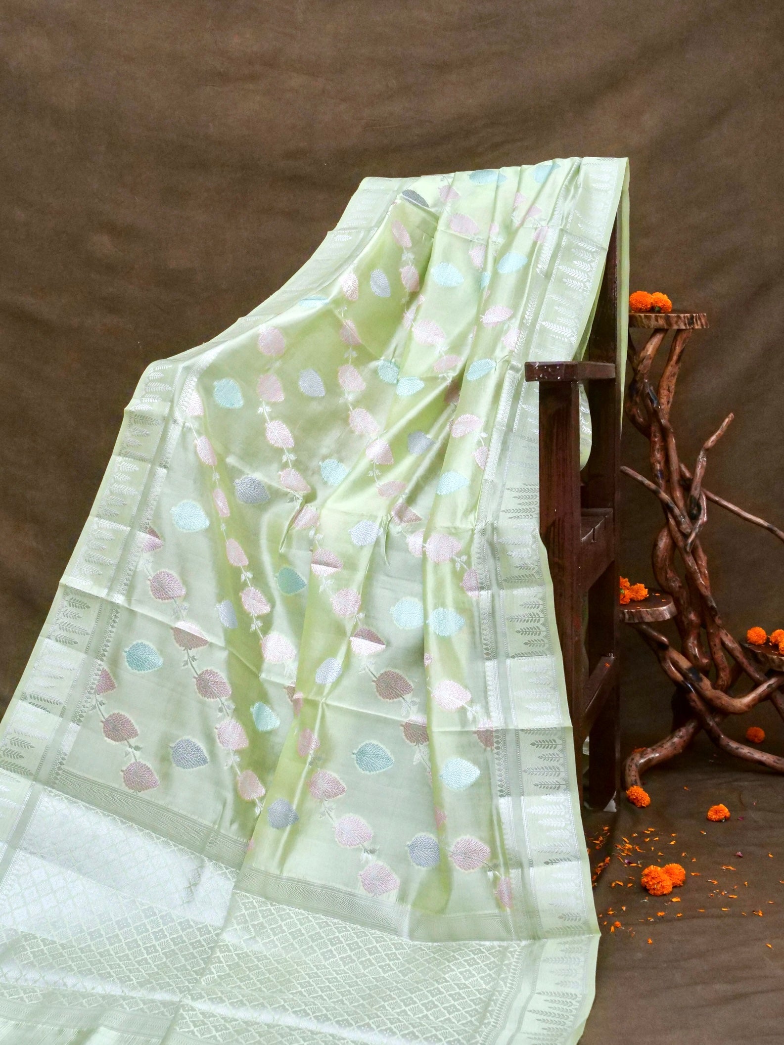 Handwoven Pista Green Banarasi Soft Katan Silk Saree