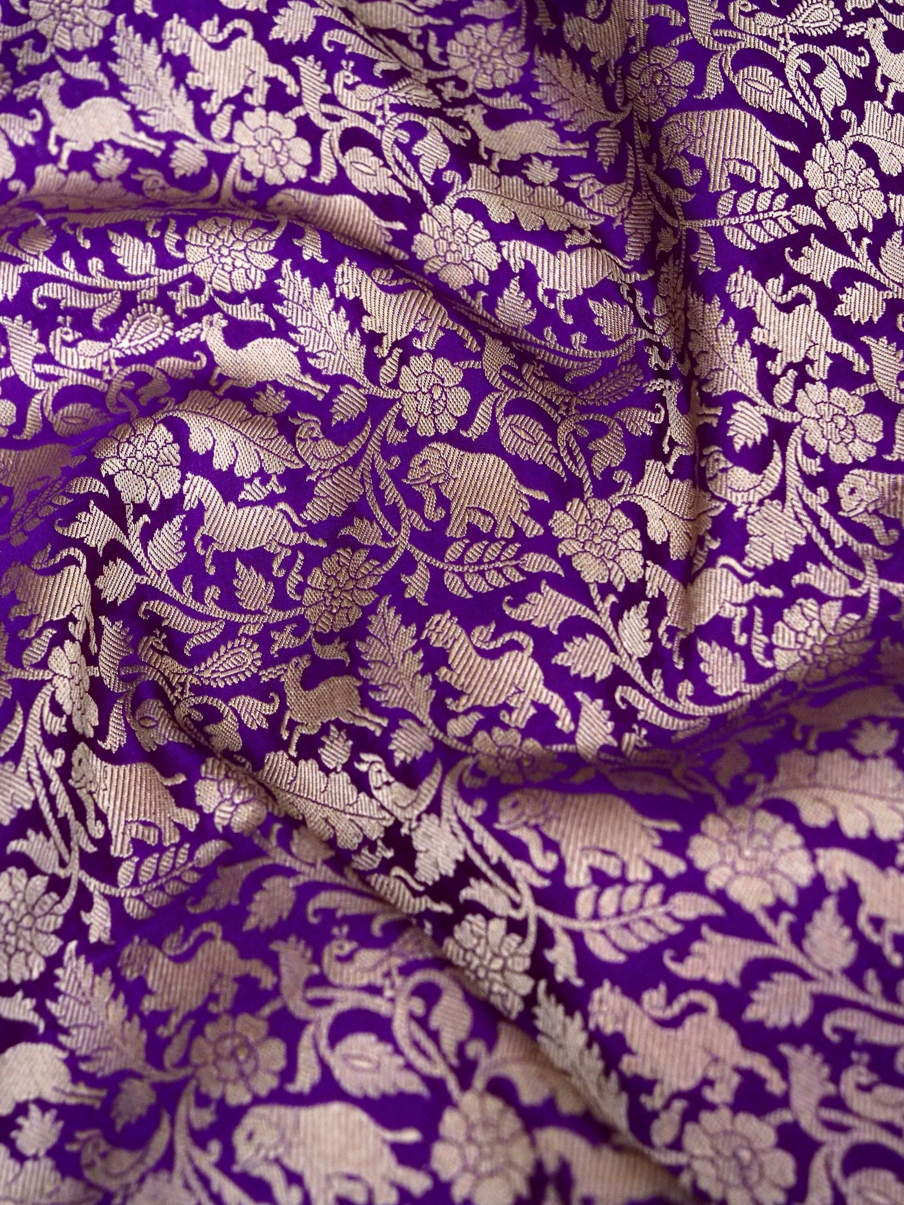 Handwoven Purple Shikargah Pure Banarasi Katan Silk Saree