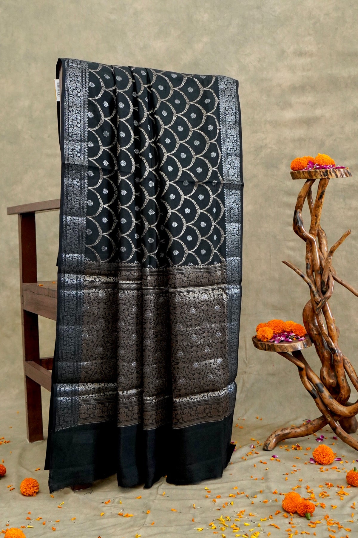 Handwoven Black Pure Banarasi Muga Silk Saree