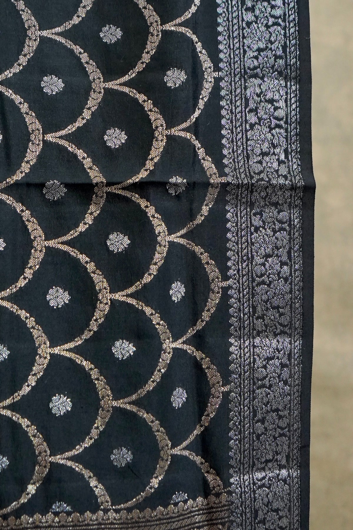 Handwoven Black Pure Banarasi Muga Silk Saree