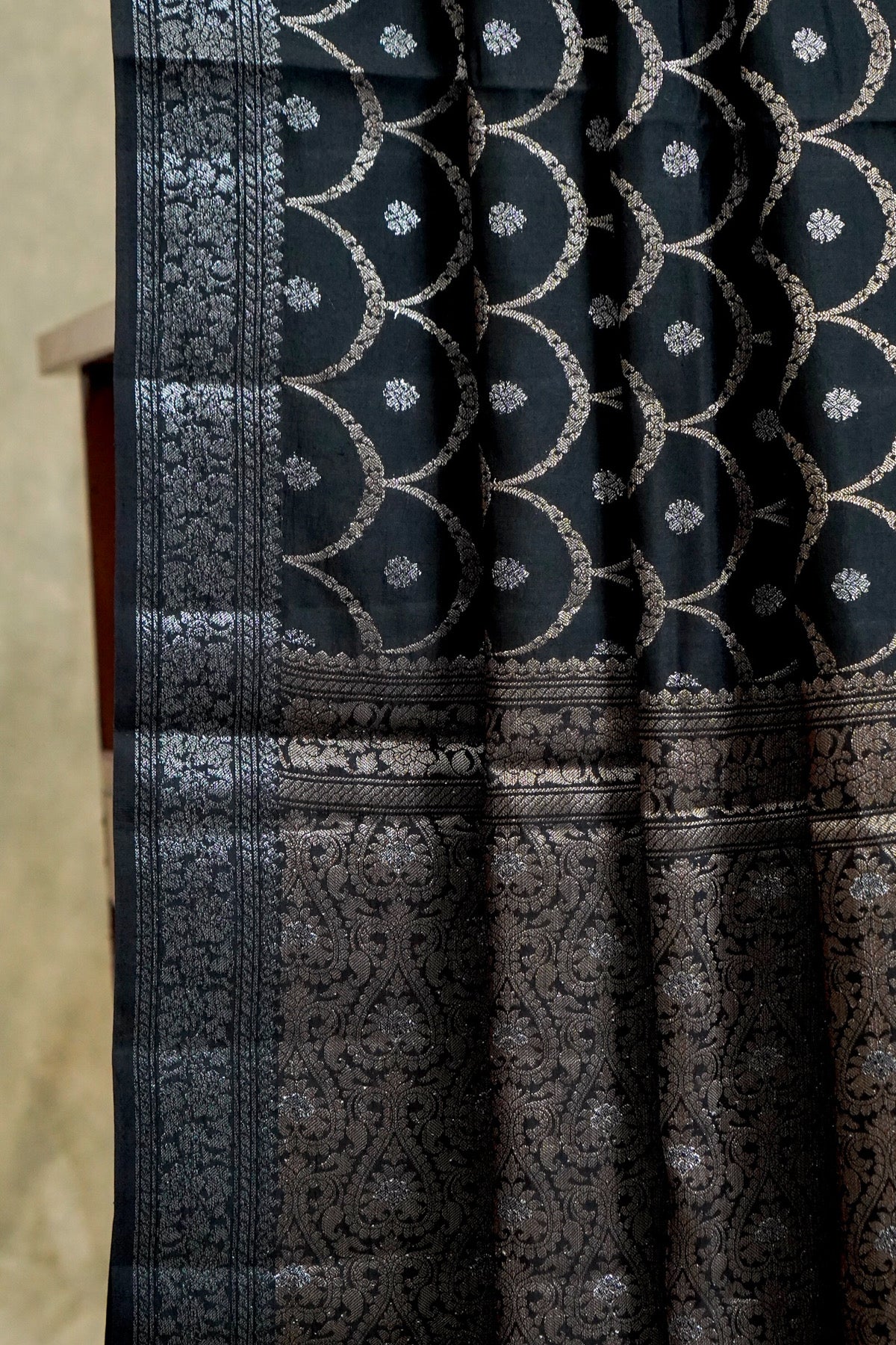 Handwoven Black Pure Banarasi Muga Silk Saree