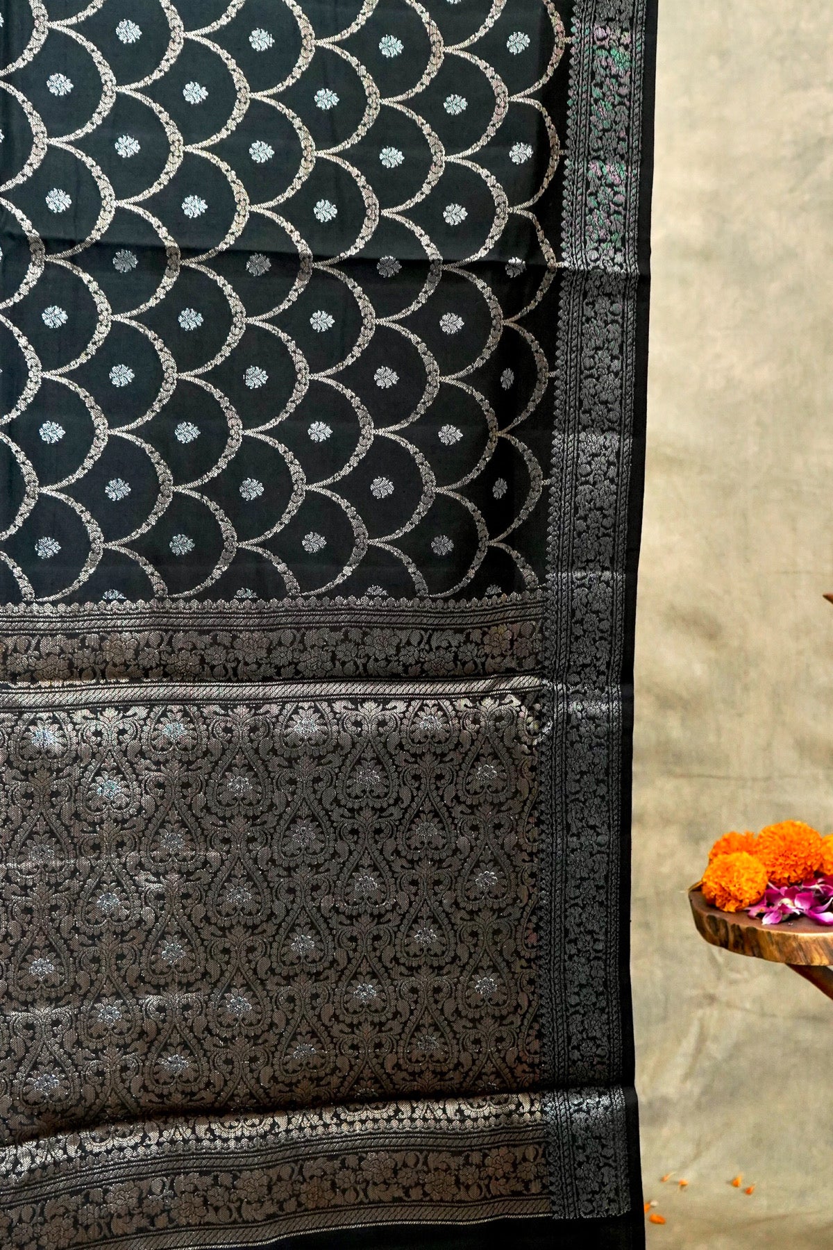 Handwoven Black Pure Banarasi Muga Silk Saree