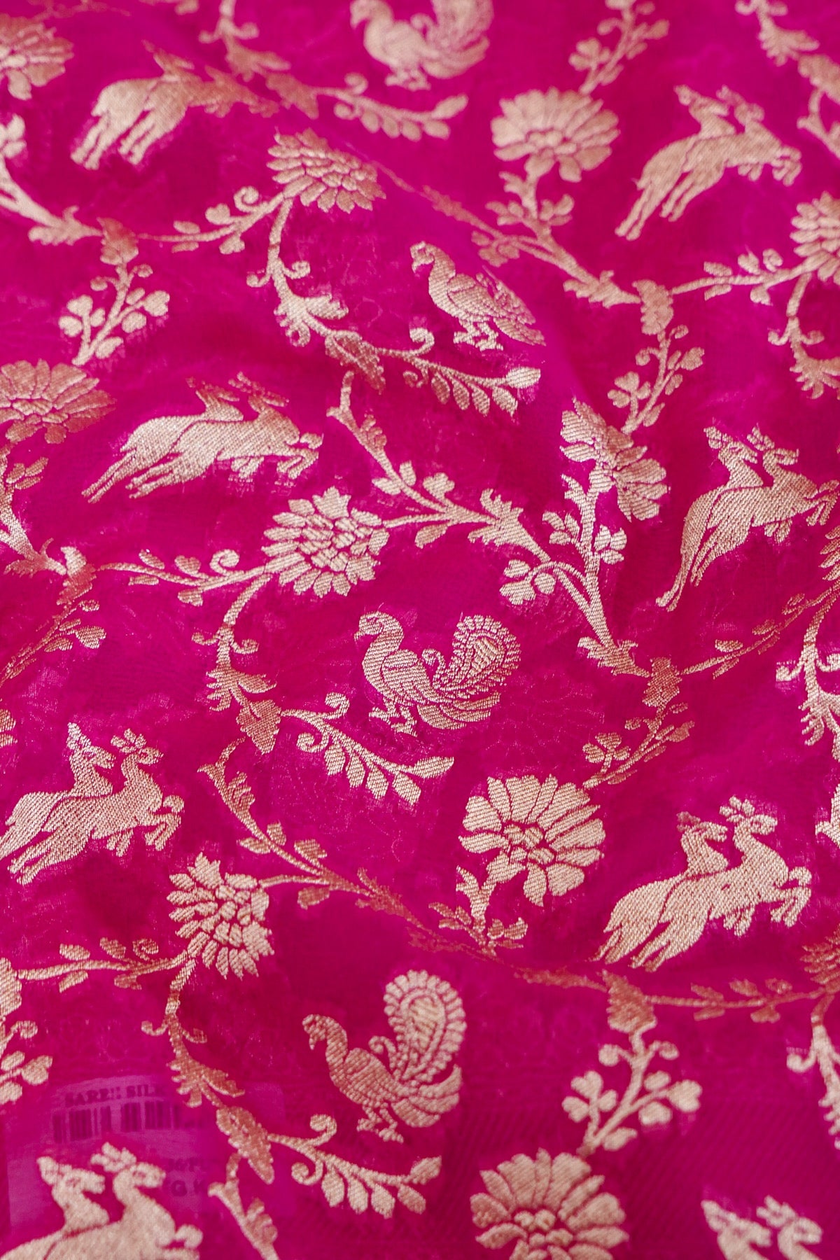 Handwoven Rani Pink Pure Banarasi Shikargah Khaddi Georgette Saree