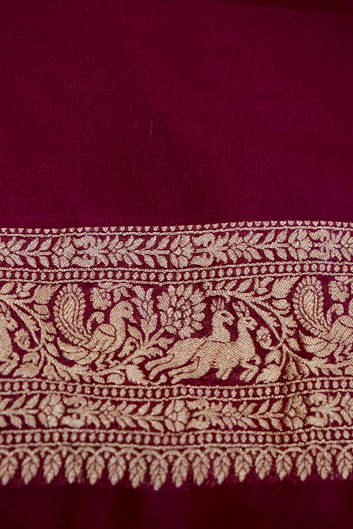Handwoven Rani Pink Pure Banarasi Shikargah Khaddi Georgette Saree