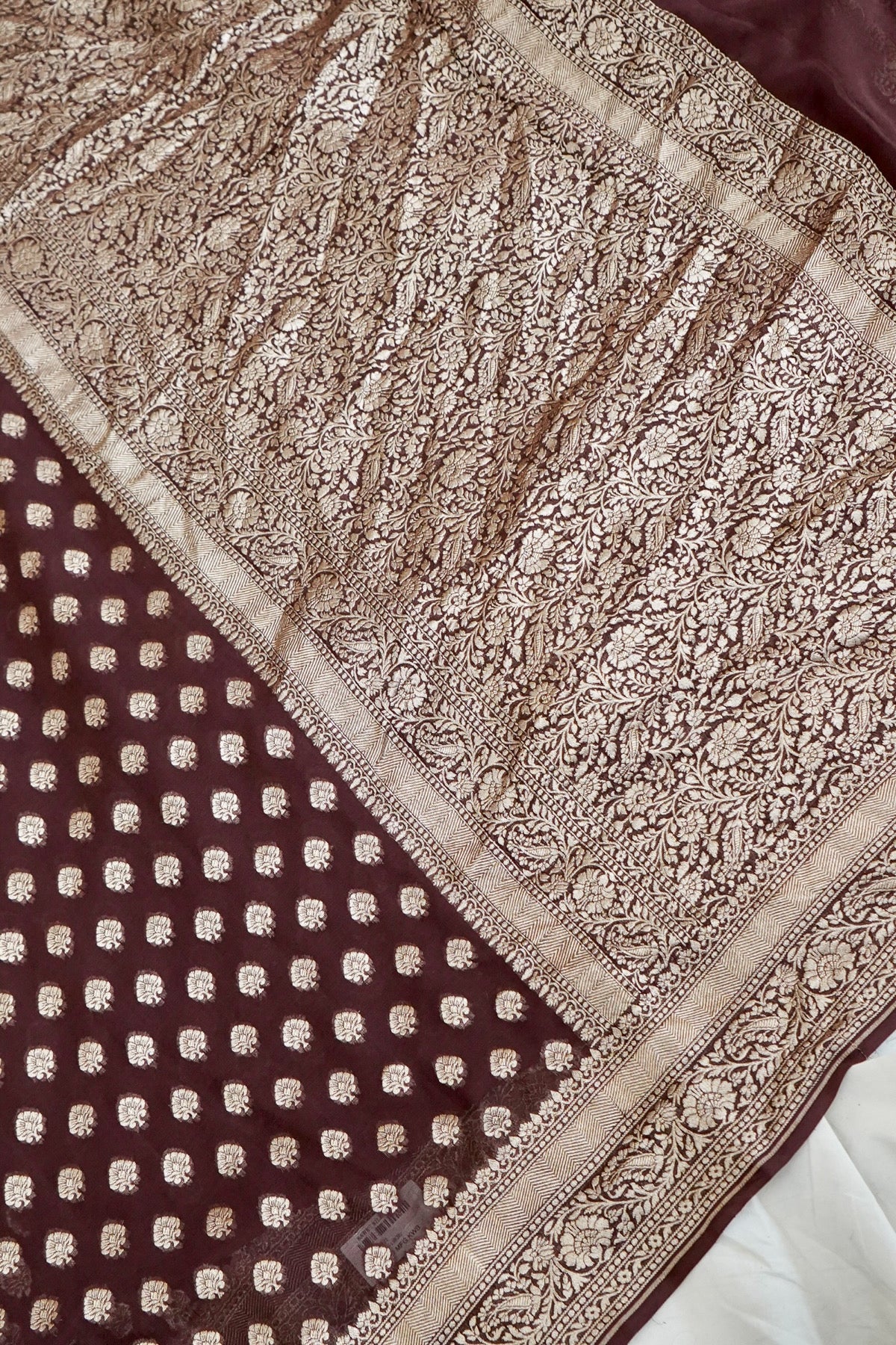 Handwoven Coffee Brown Pure Banarasi Khaddi Georgette Saree