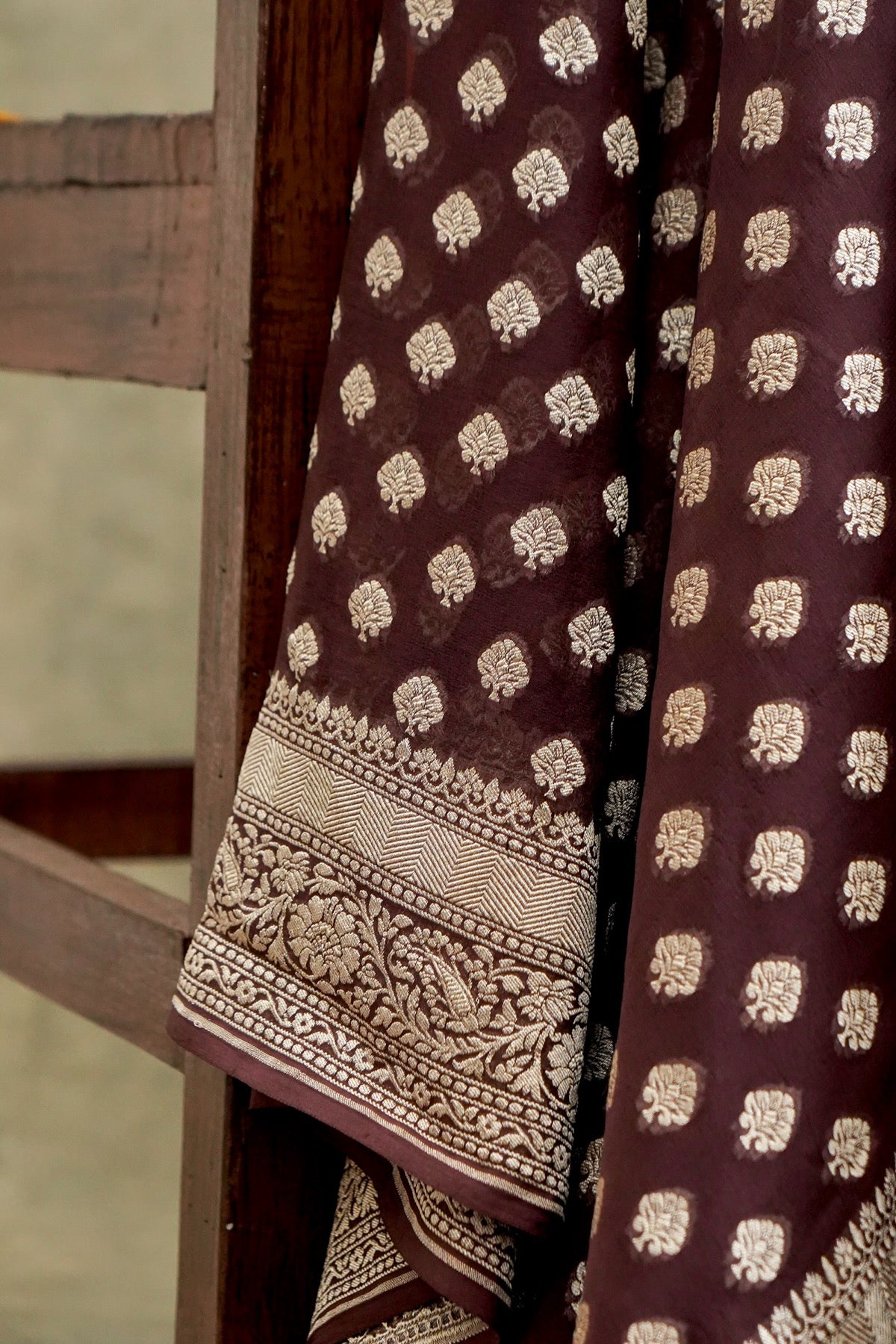 Handwoven Coffee Brown Pure Banarasi Khaddi Georgette Saree