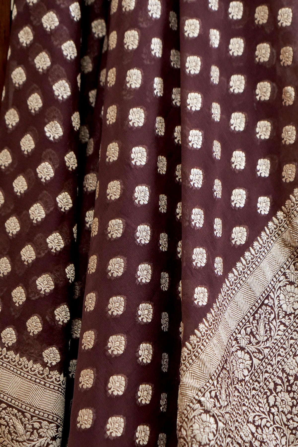 Handwoven Coffee Brown Pure Banarasi Khaddi Georgette Saree